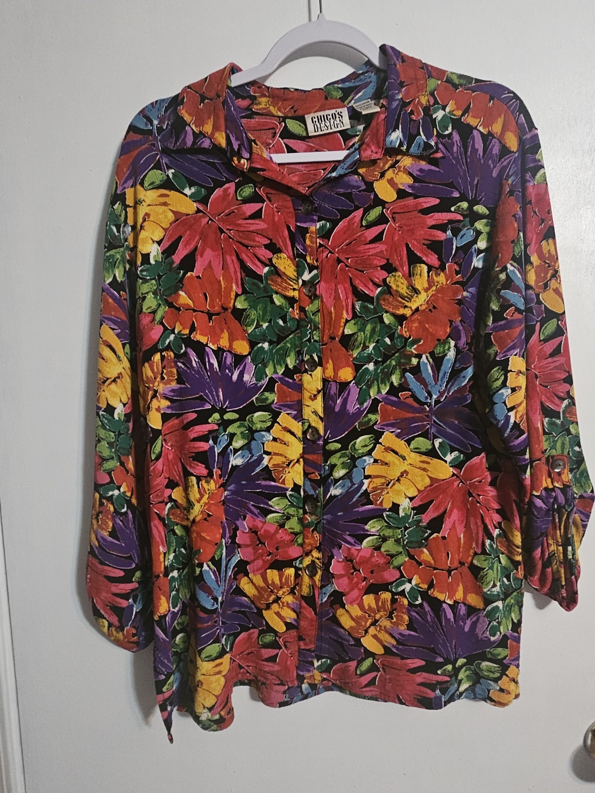 Vintage Chico’s Design Floral 100% Rayon Blouse Size 3 (XL) Bold Artsy