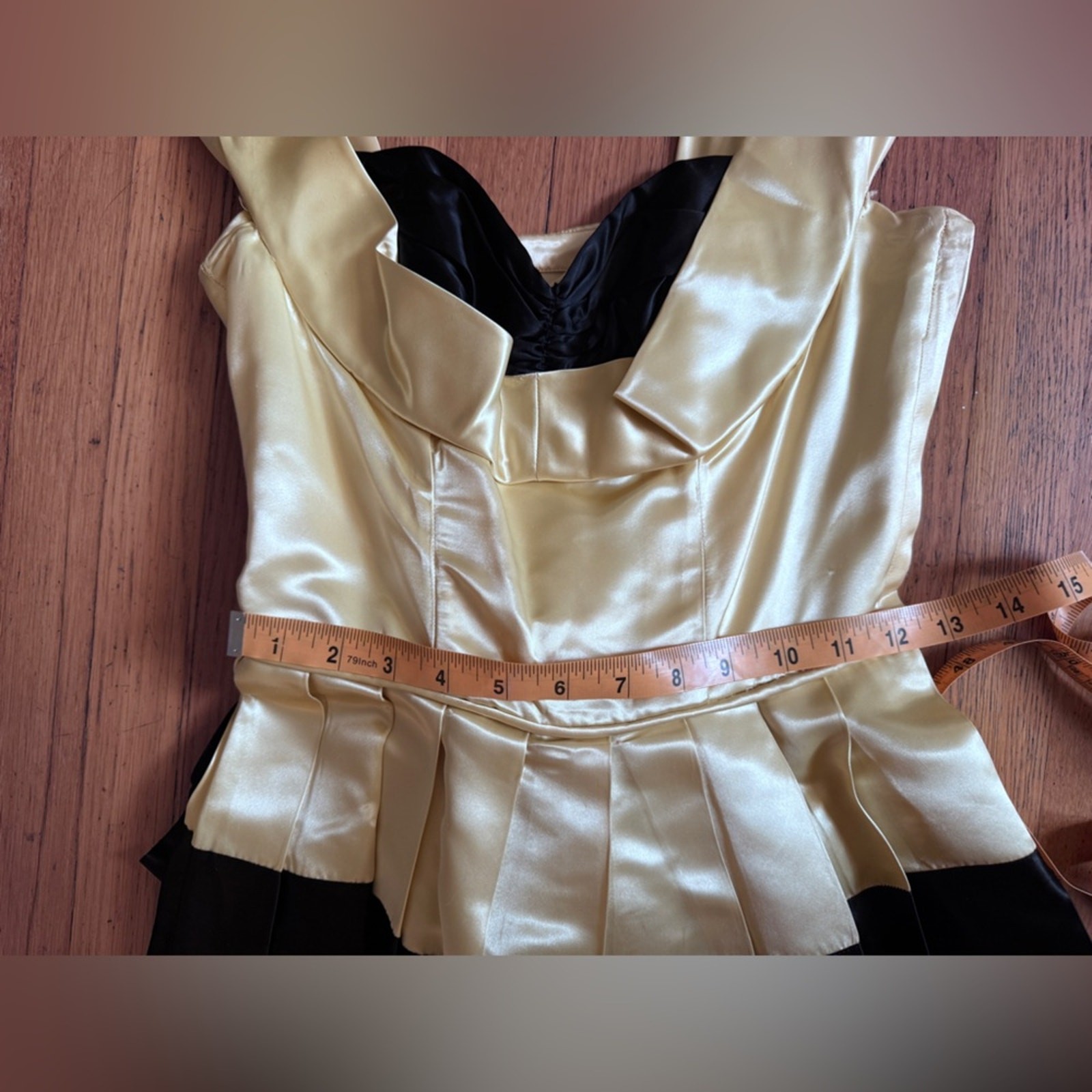 50s Vintage Yellow and Black Satin Prom Dress size Xs