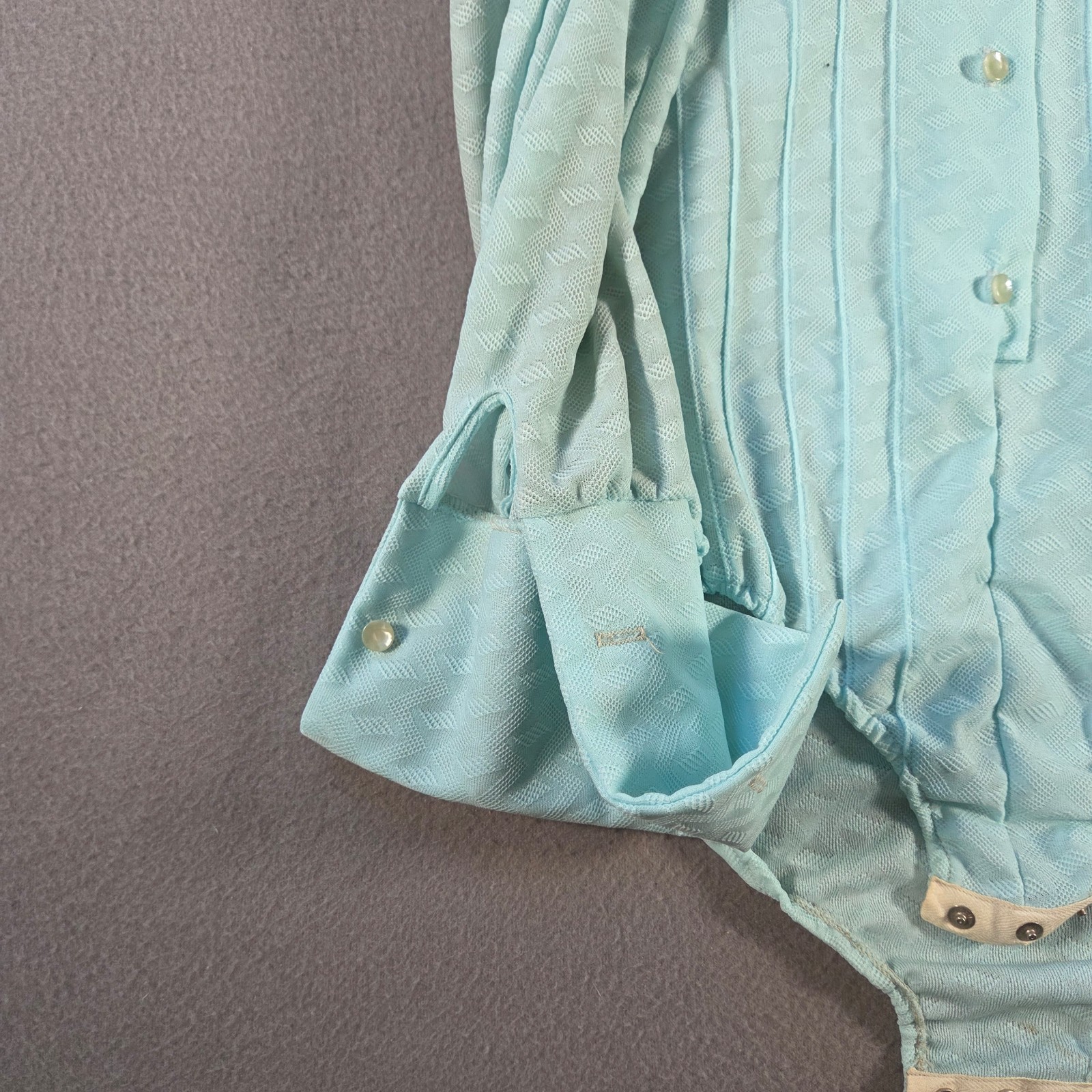 Vintage Aldens Fashions Top Womens Medium Blue Romper Pleated Long Sleeve