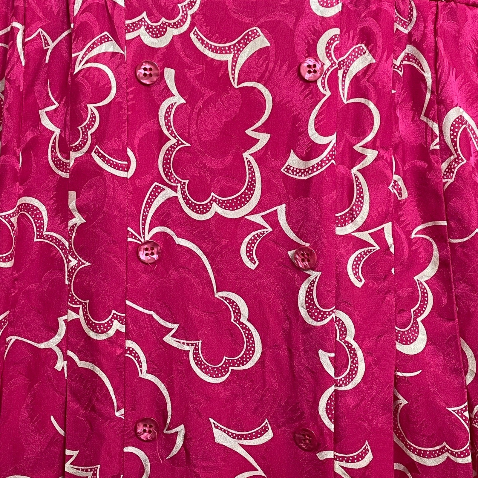 Argenti Vintage 100% Silk Magenta Pink Floral Jacquard Midi Dress Size 12