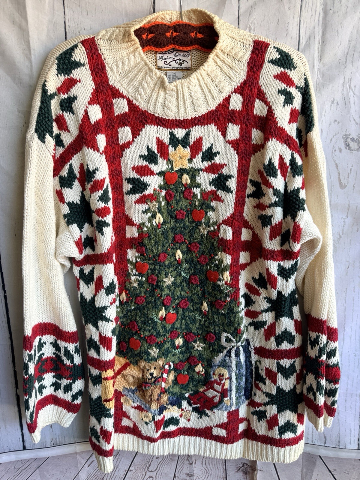 Vintage Heirloom Collectibles 1998 Christmas Tree Sweater Grandma Whimsy L