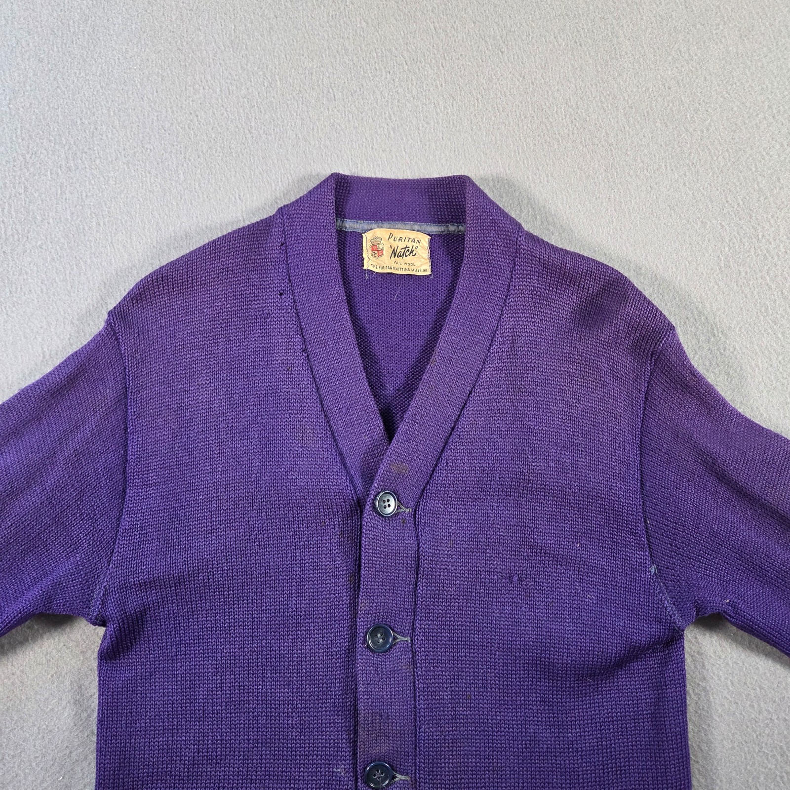 Vintage Puritan Sweater Womens Small 50s Wool Cardigan Faded Indigo Varsity