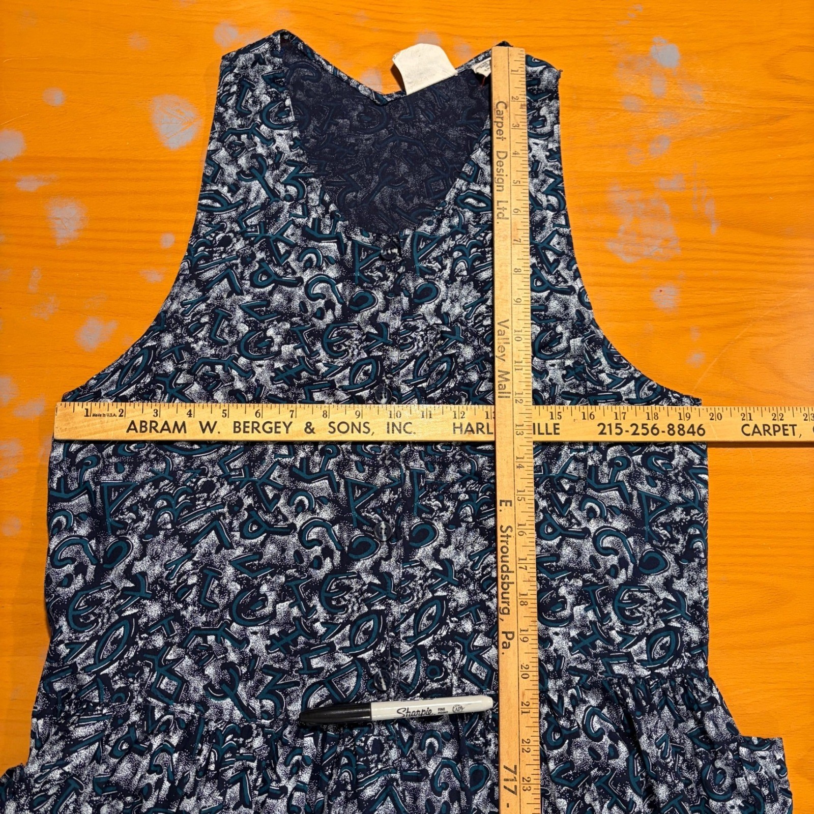 Tarazzia Sport Vintage Rayon Abstract Print Drop Waist Pocket Dress Navy Teal M