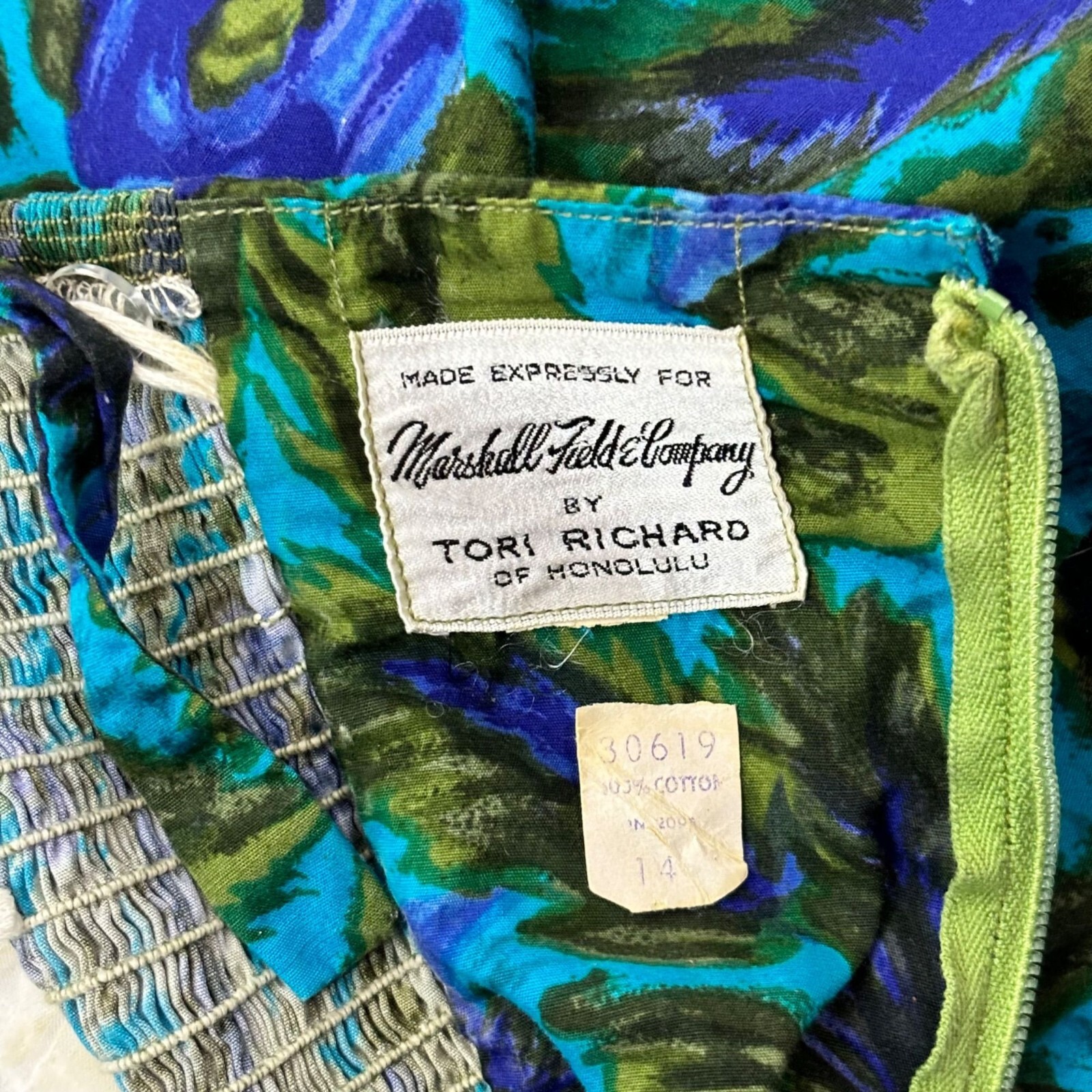 Vintage 1950s Sarong Dress Women’s XS Blue Green Floral Wiggle Hawaiian Tiki