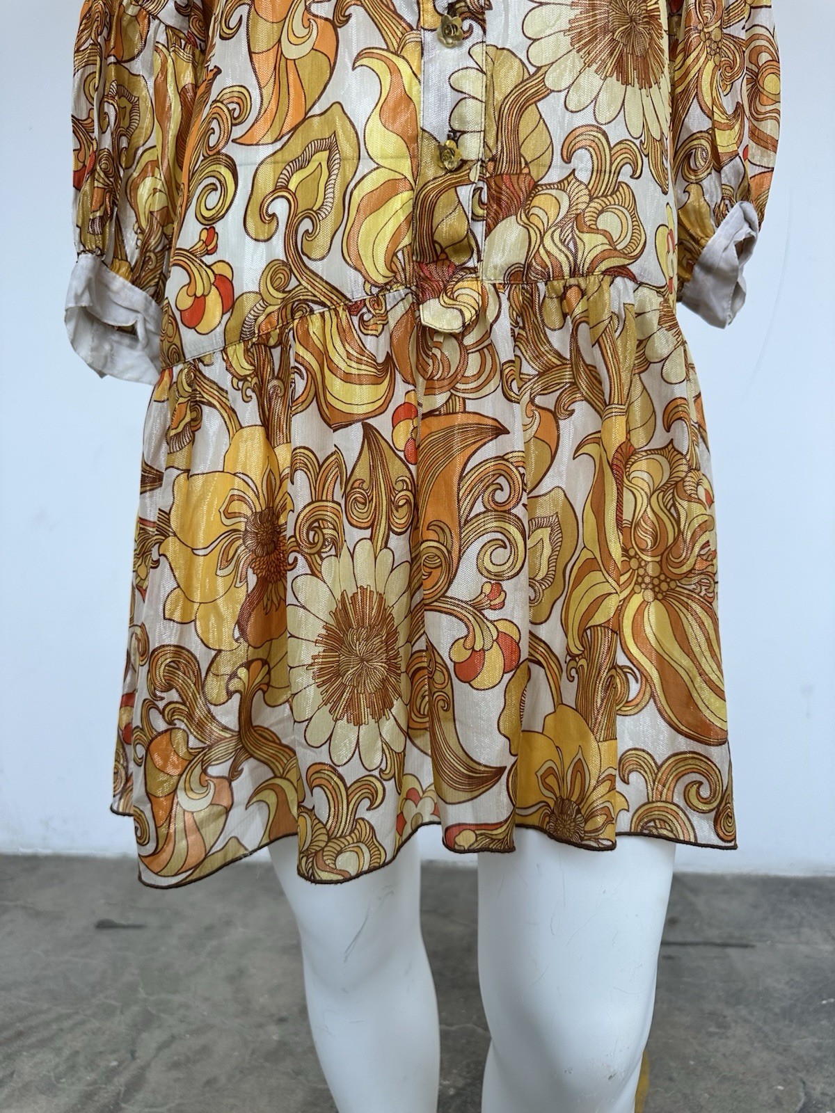 Vintage Anna Sui Psychedelic Floral Silk Blend Mini Dress Y2K 60s Mod Print