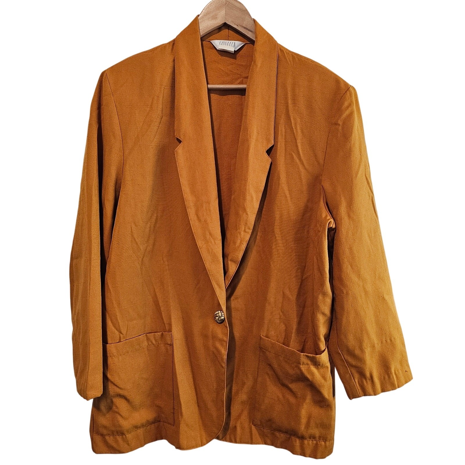 Vintage Blazer Women Size 18 Brown 90s Fitted Glam Rock Preppy Going Out Neutral