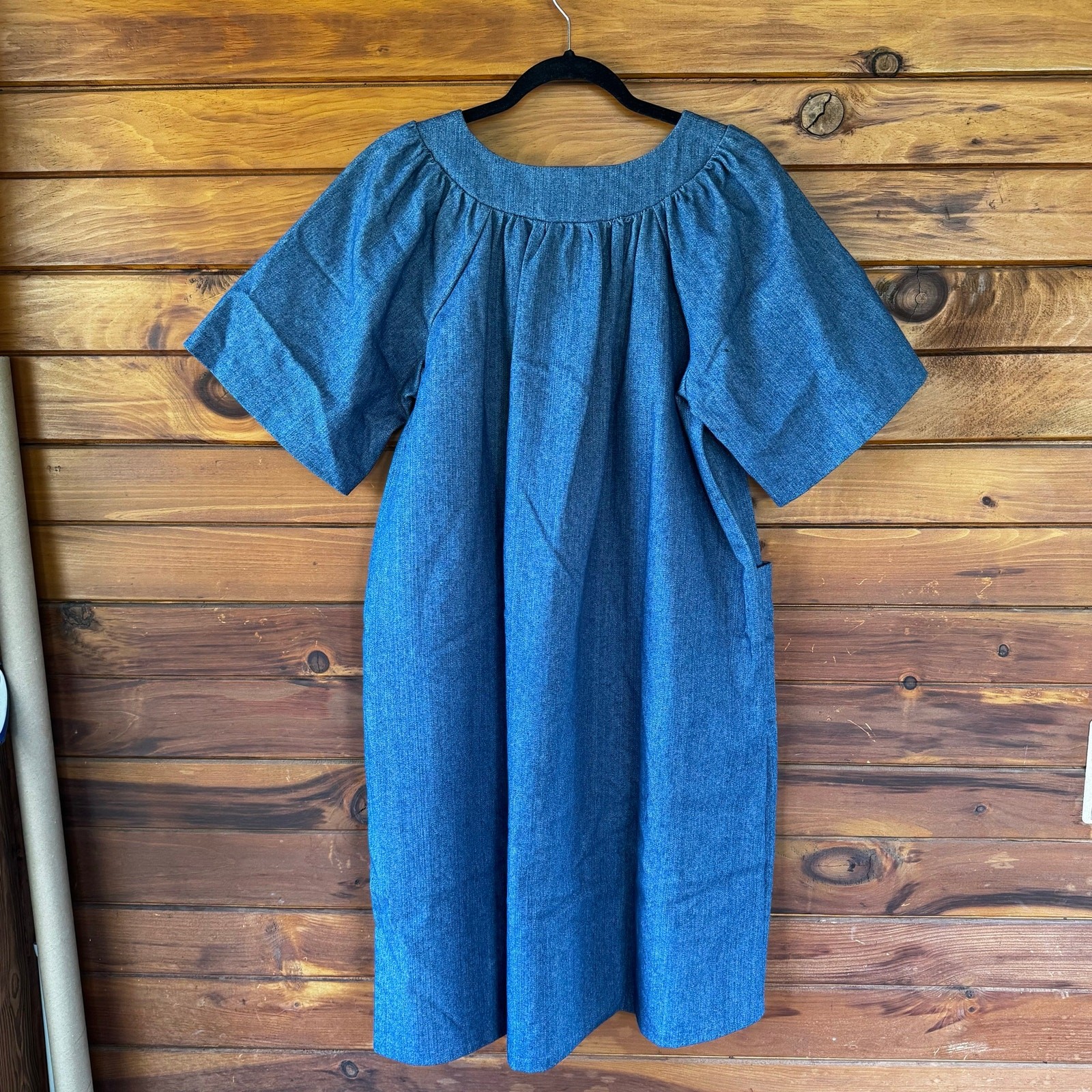 VTG Handmade Cotton Denim Caftan Smock Mumu House Dress Size Small