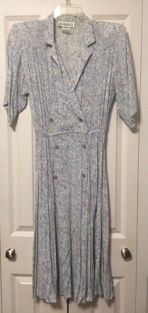 WARREN Z Style Vintage 80’s Blue & White Floral Print Dress Size 8 – Pre-0wned