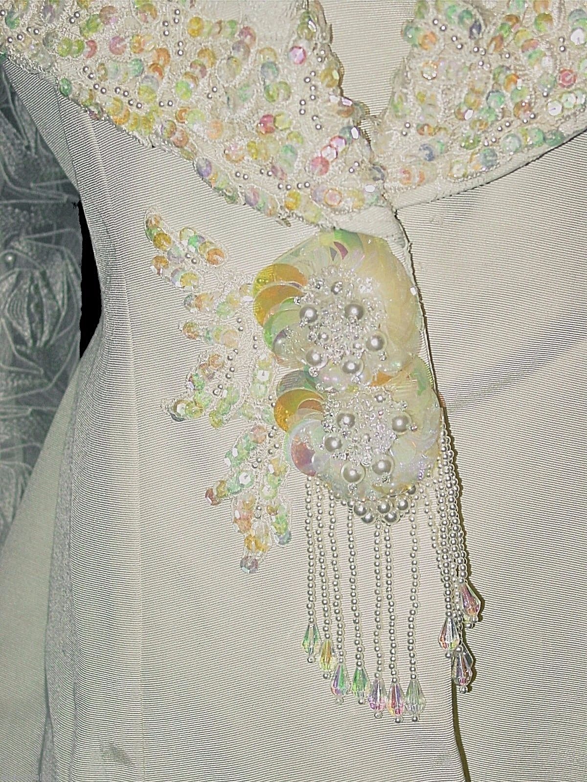 Wedding Suit, Vintage 1970s?, Blazer & Skirt Ivory Lace Beads Sequins, L