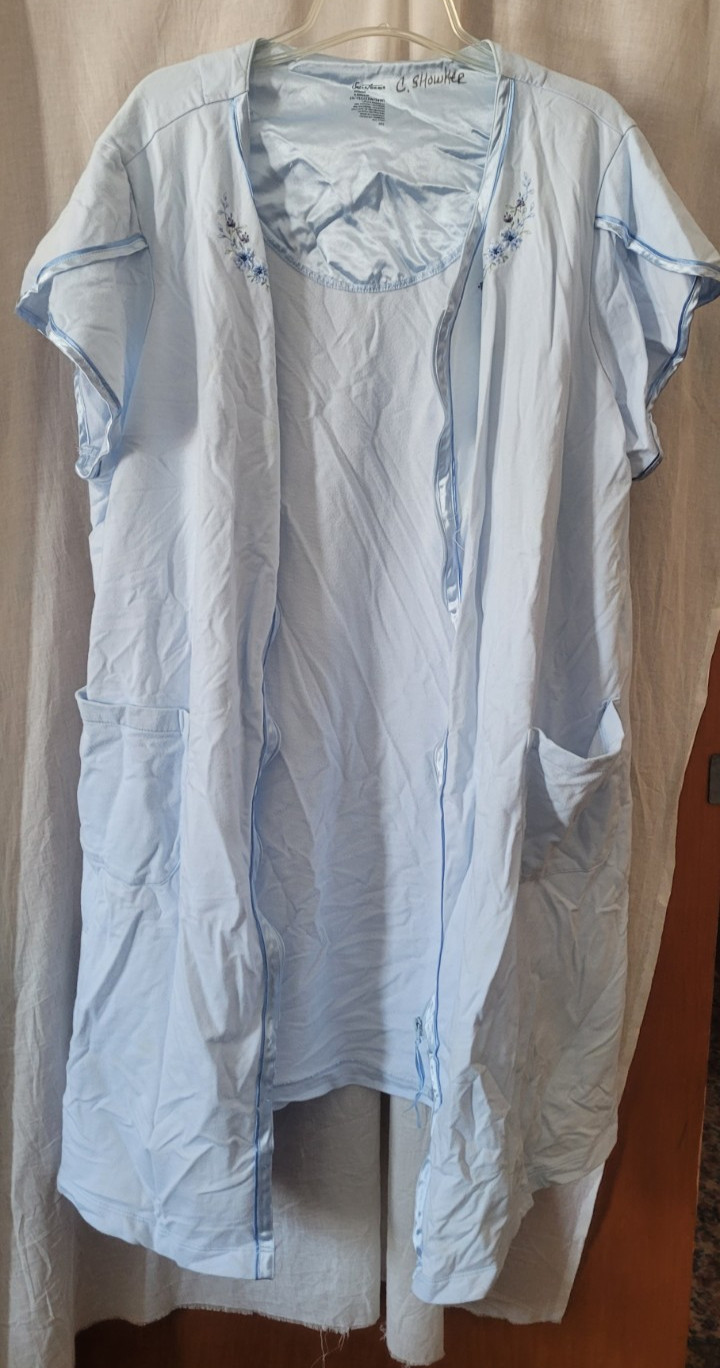 VTG Women’s Secret Treasures Robe House Coat Ick Blue Plus Size 3X Short Sleeve
