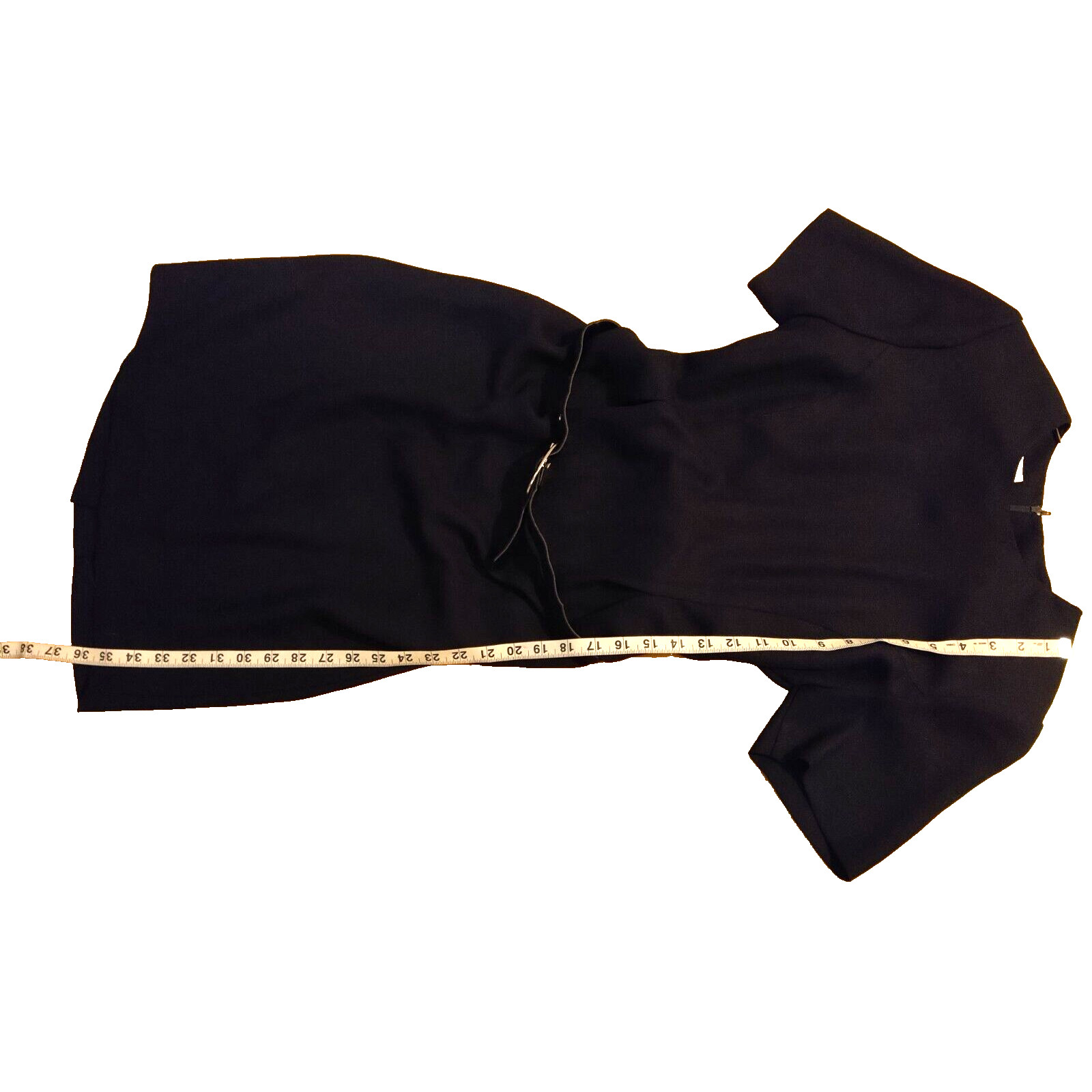 Vintage Leslie Fay Dress Petite 8P Solid Navy Blue Belted 1980s Shoulder Pads