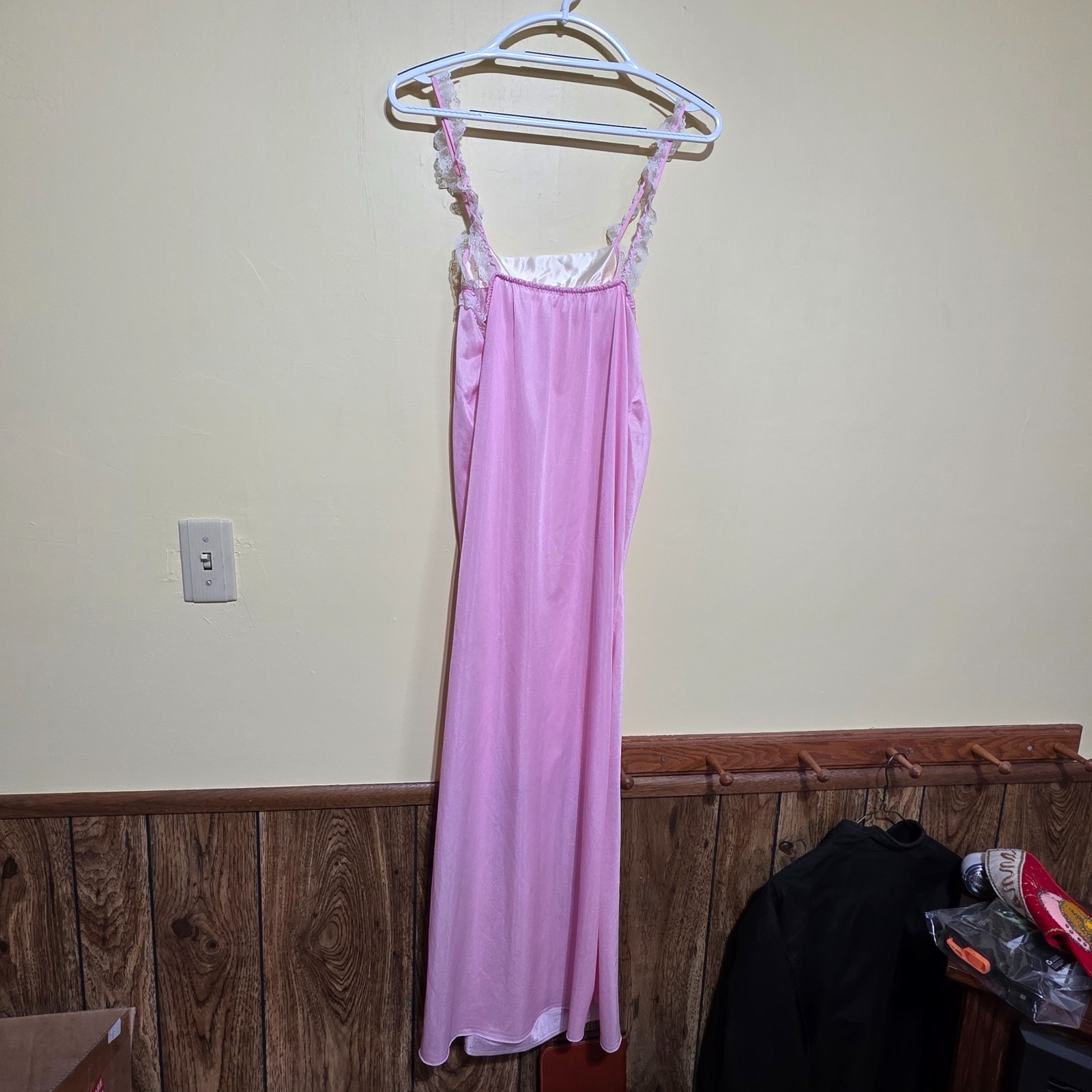 Dreamy Vintage Pink Peignoir Nightgown Robe Nylon Set Size Medium Miss Diva NY