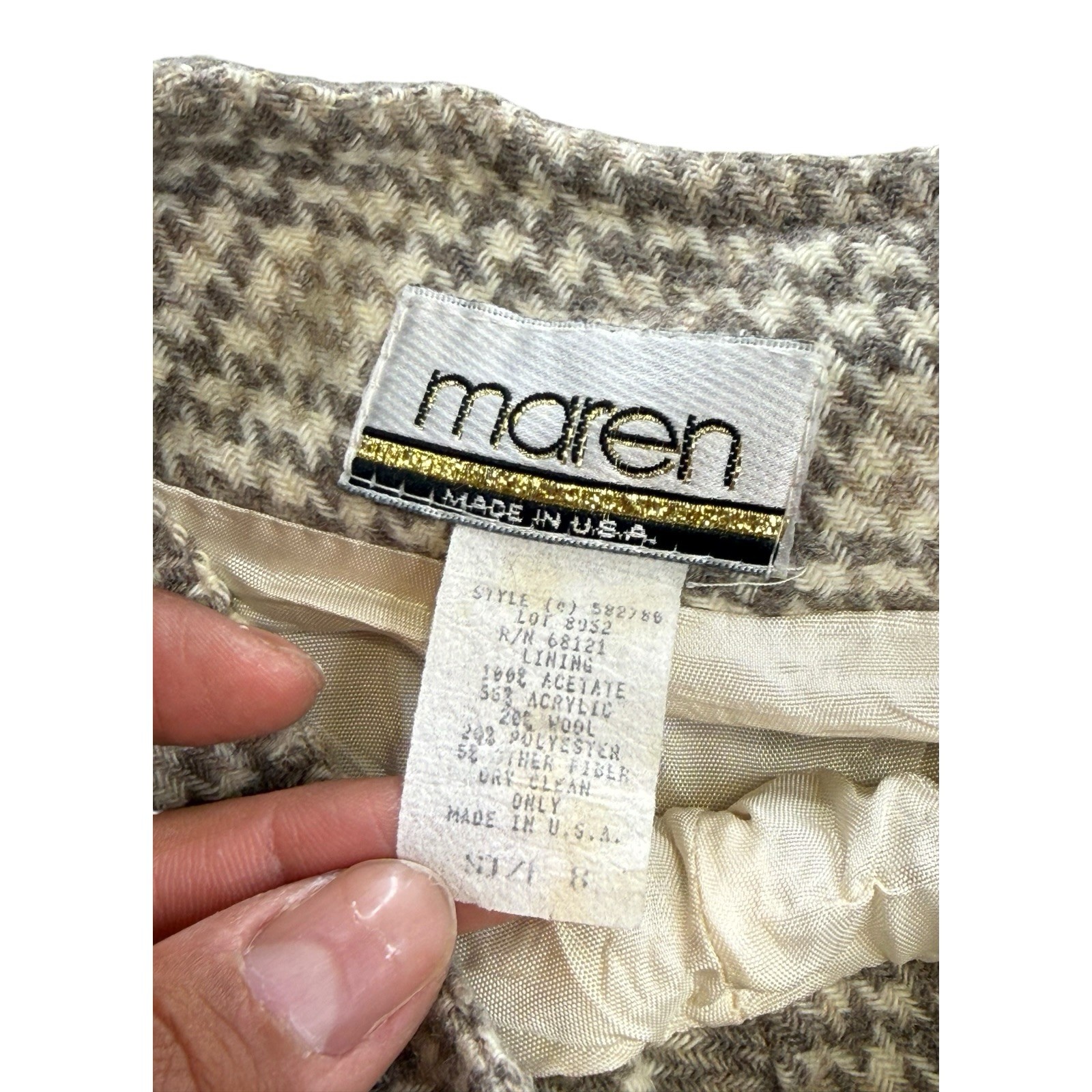 Vintage Maren Houndstooth Wool Blend Mini Skirt Womens Size 8 USA Made