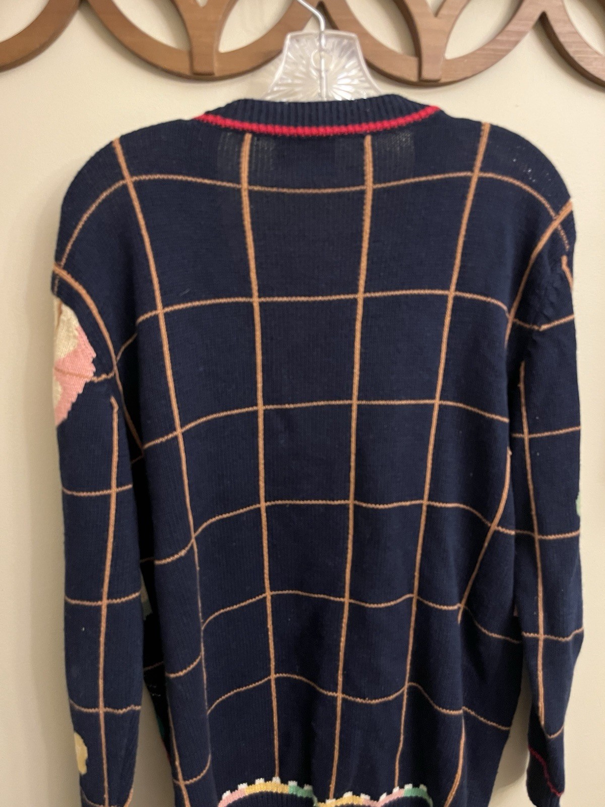 Vtg 90 Cardigan Sweater Susan Bristol Hand Knit Embroidery Novelty World Map M