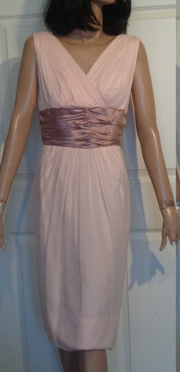 Vintage Pink Chiffon Party Dress Matching Sweater Taffeta Trim B36