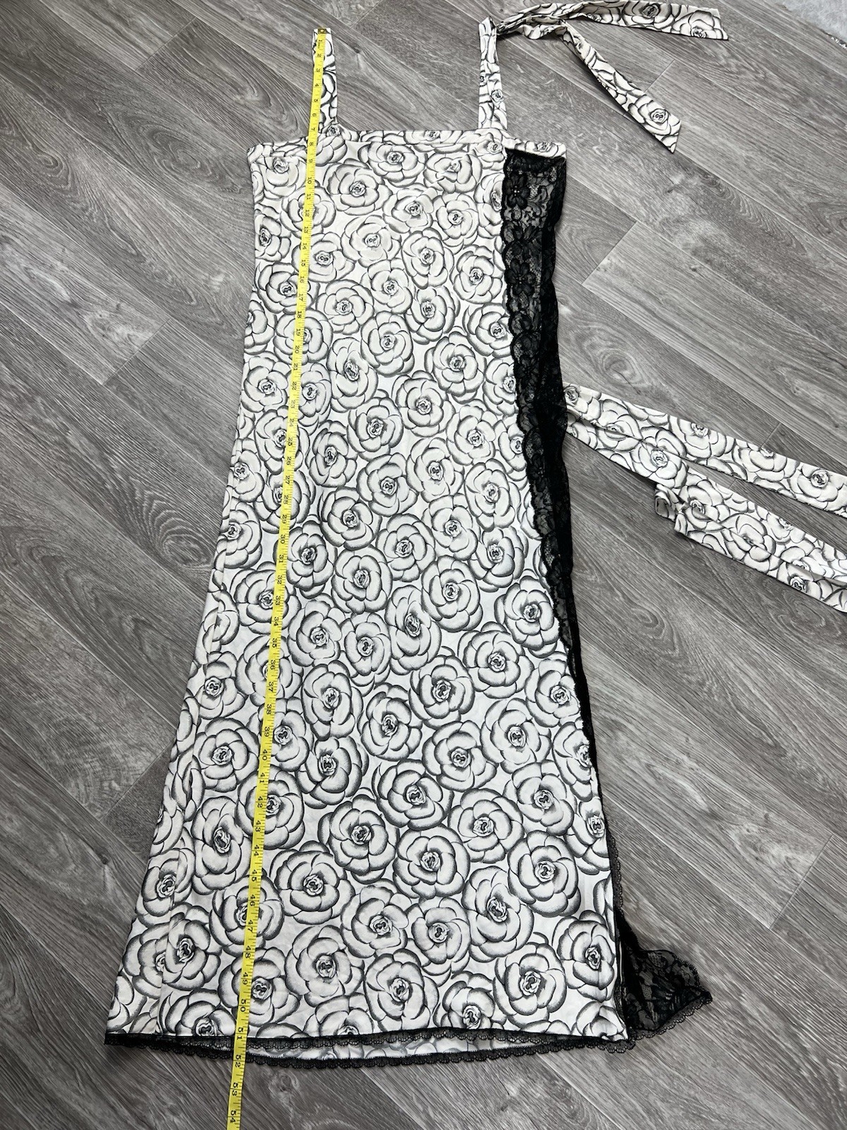 Vintage Gianni Versace Intimo Floral Rose Slip Dress Lace Black White Maxi S