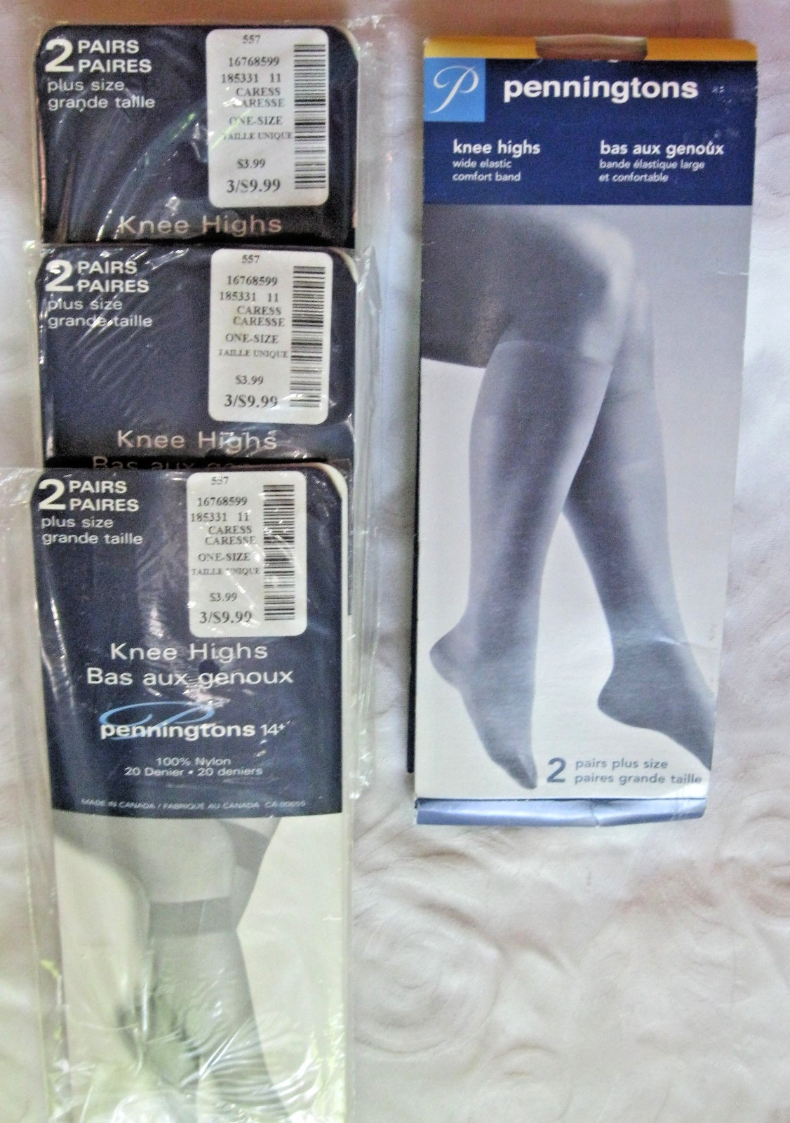 Vtg KNEE HIGHS – PENNINGTONS – 8-Pair – COLOURS – CARESS & LINEN – PLUS SIZE