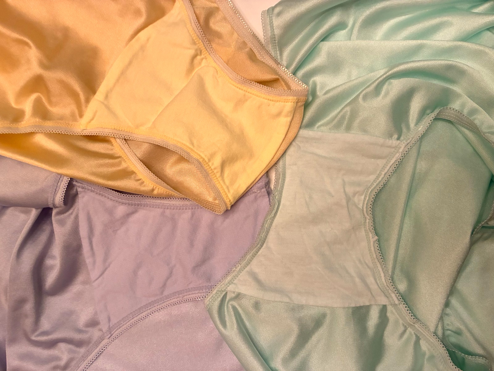 THREE Shiny SHEER NYLON PANTIES Size 8 XL Green YELLOW BLUE Second Skin Sissy