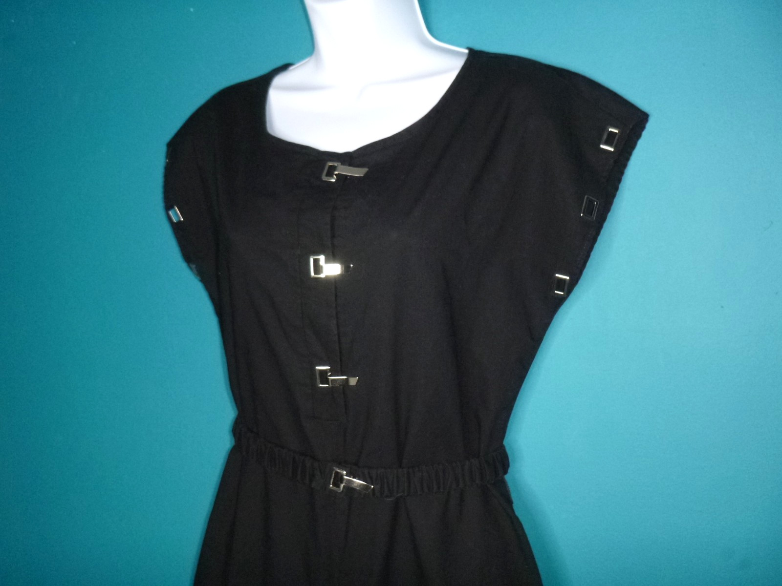 Vtg 80s Marissa Jumpsuit Black Silver Toggles NEW WAVE Sz M/L