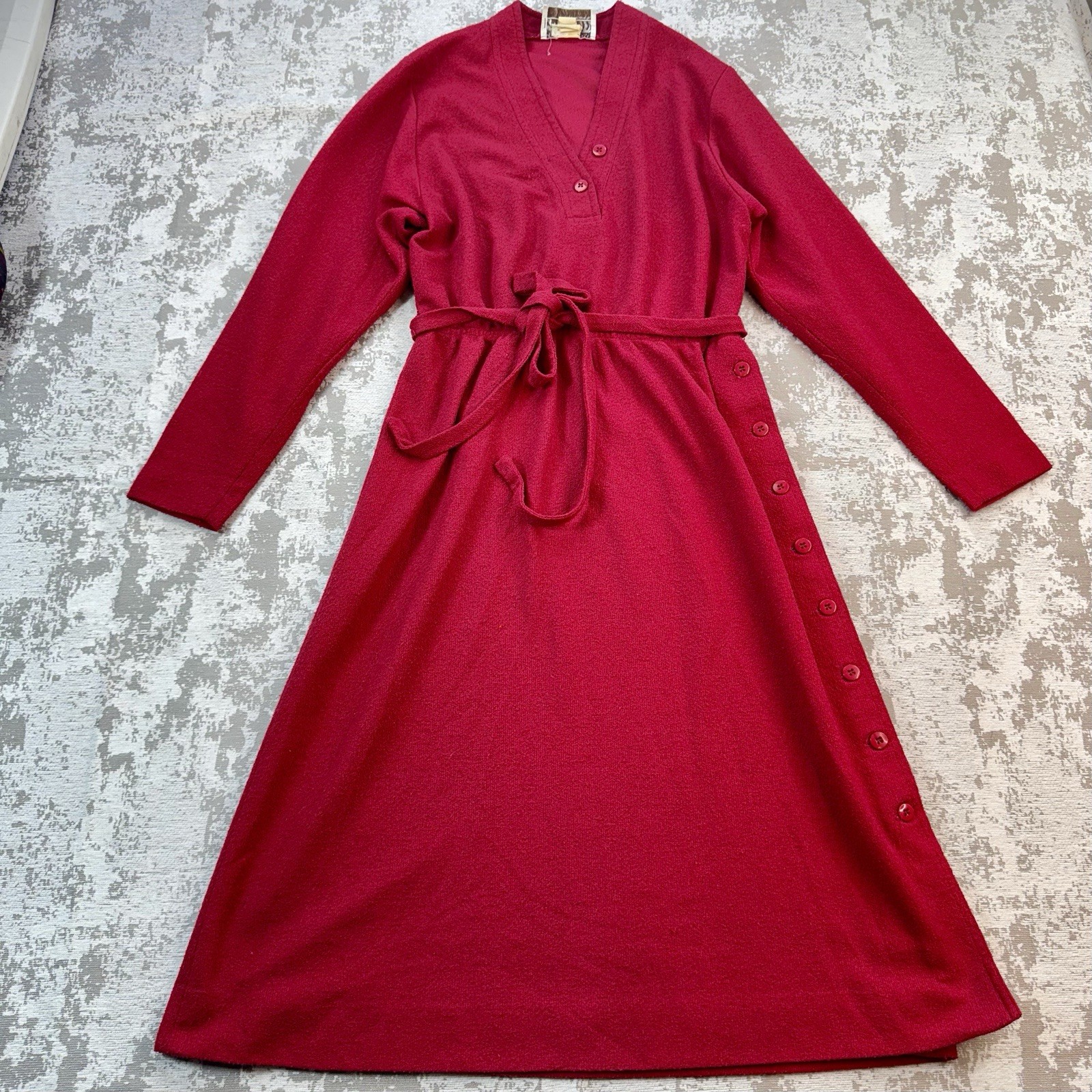 LF Petite Leslie Faye Vintage Red Dress Lightweight Terry Cloth V-Neck USA