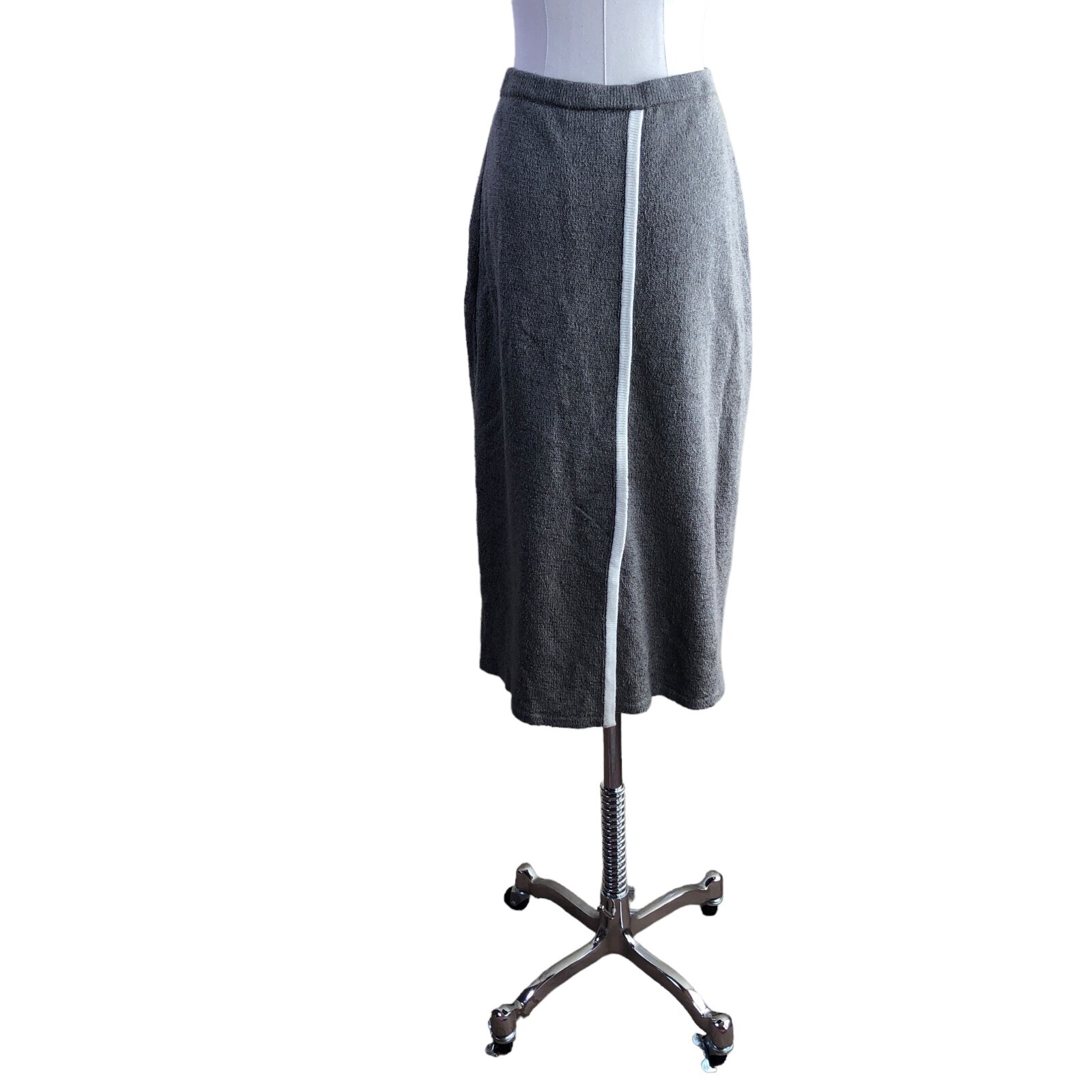 Vintage Austria Skirt Suit Cardigan Womens 8 Gray Cotton Silk Tailored Knit