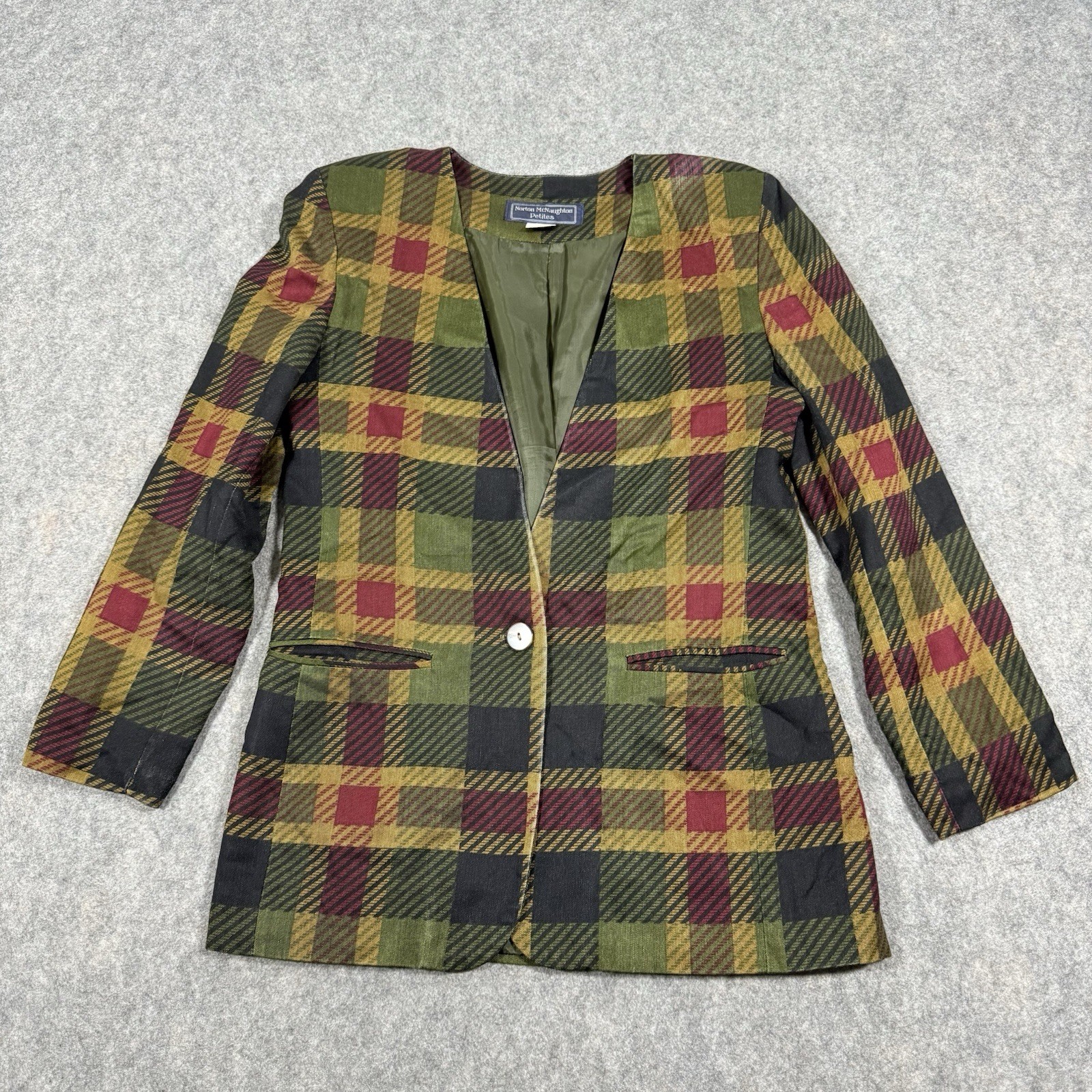 Norton McNaughton Vtg Open Front Blazer Women’s Size Petites 4 Multicolor Plaid