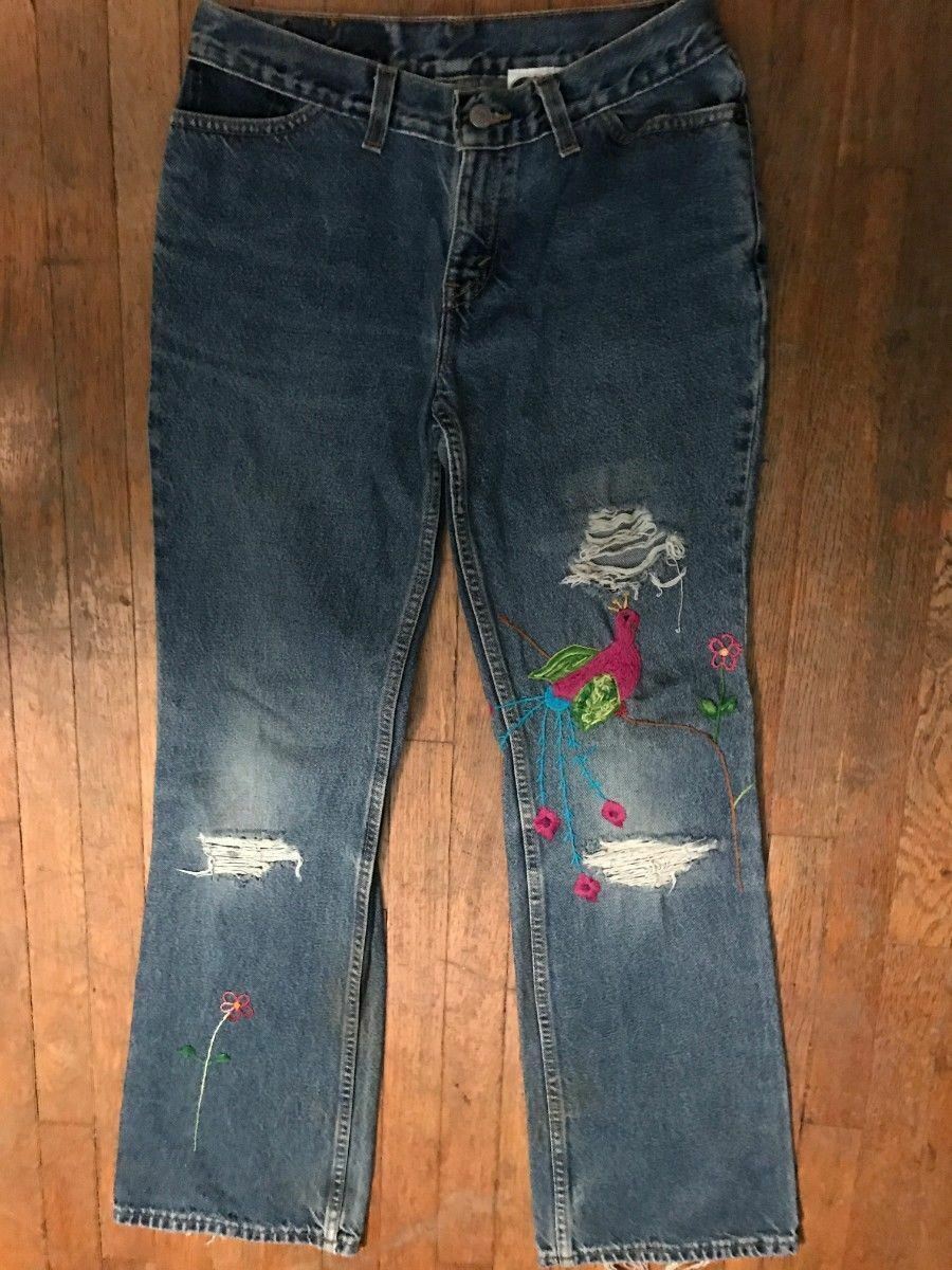 VTG 70 STYLE WOMENS 30 JET JOHN ESHAYA LEVIS FLARE HIPPY DISCO DENIM JEANS PANTS
