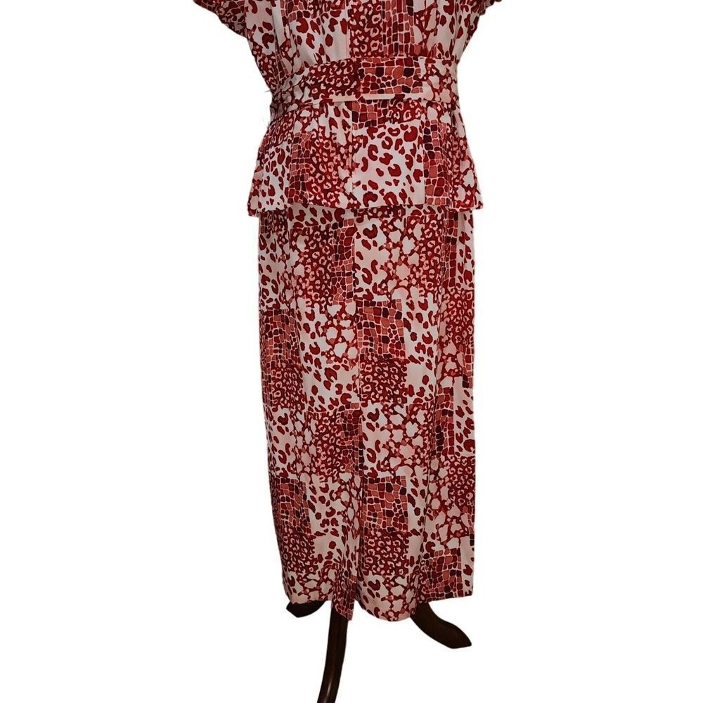 Vintage 90s Sag Harbor Missy Red Printed Midi Belted Dress Size 16