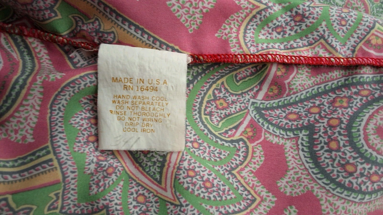 Vintage Mary McFadden V Neck Red Paisley Caftan House Dress One Size