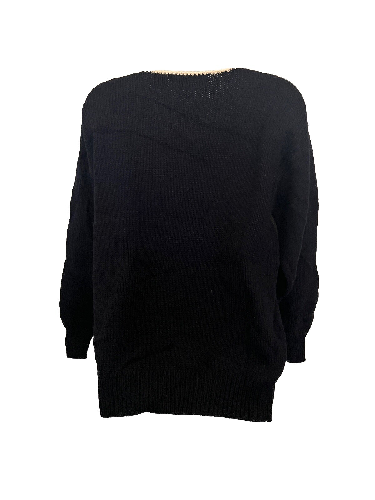 Dana Scott Womens M Vintage Sweater Black & Cream Gold Beads Party Holiday