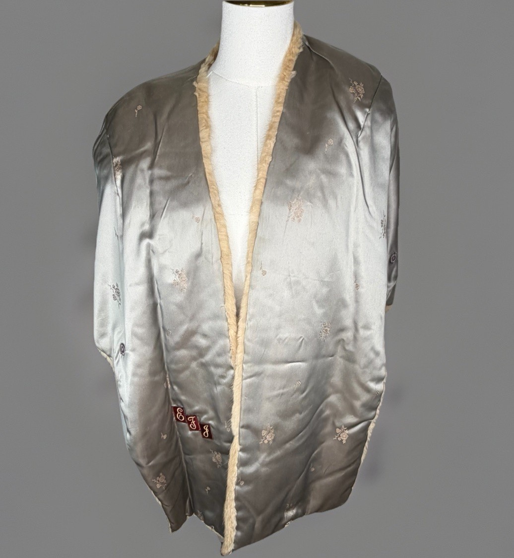 Vintage 50s Style Old Hollywood Fur Capelet Wrap Meier & Frank Tan Satin Lined