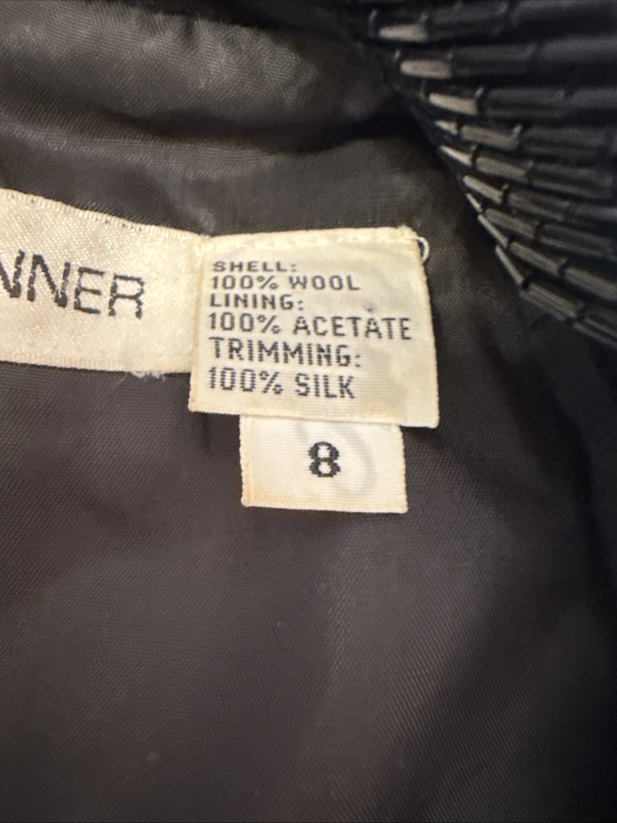1980’s Black Wool Silk Beaded Blazer Eleanor P Brenner Quiet Luxury Shoulder