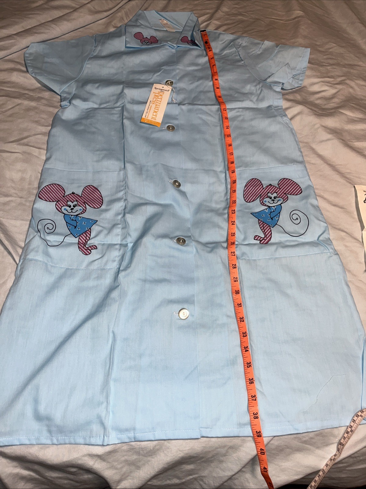 Vintage Springmaid Blue Smiling Monkey Mouse Sz16 Ladies Button Down Duster IOP