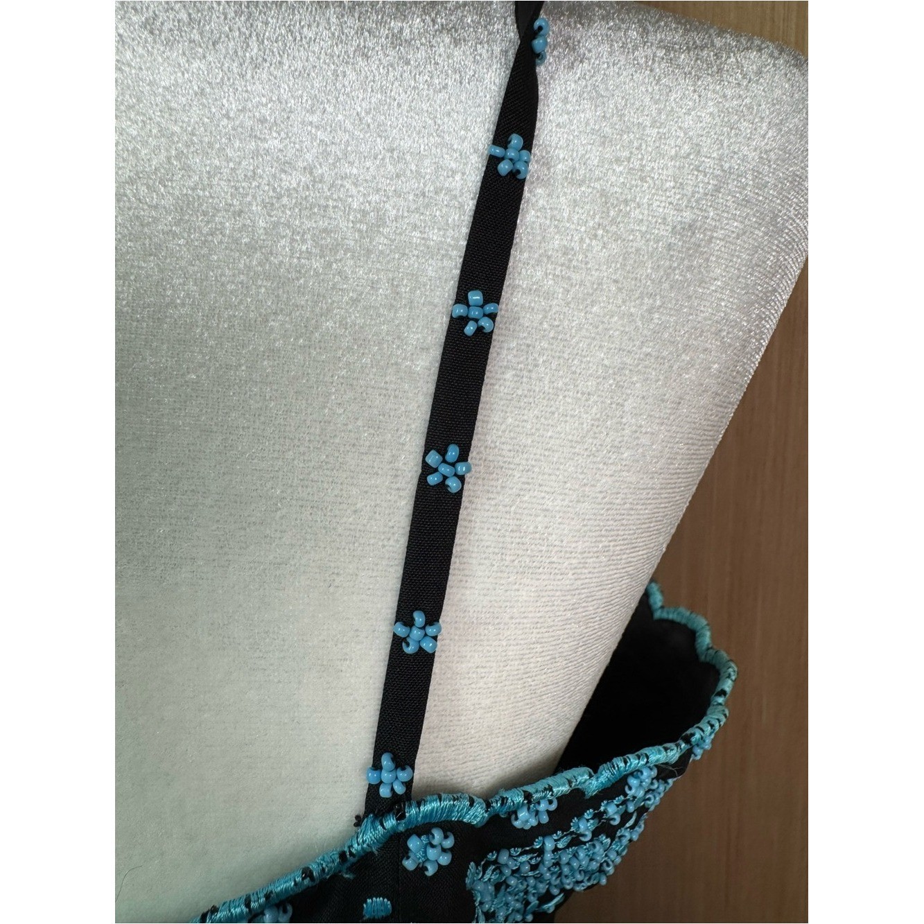 Ann Taylor 100% Dupioni Silk Black Slip Dress Beaded Bodice Straps Sz 10 Vintage