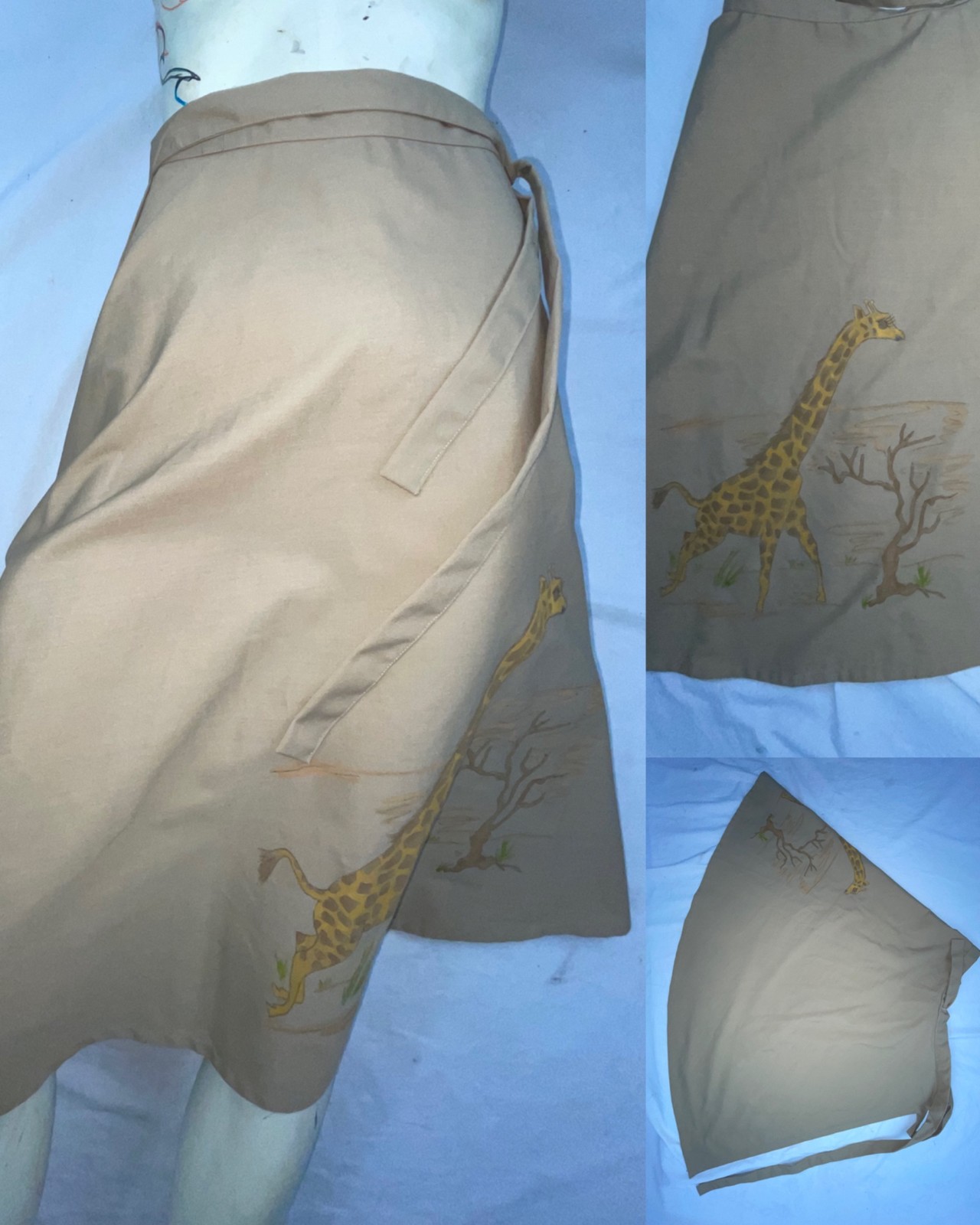 VTG 70S 80S WOMENS XS S TAN GIRAFFE PRINT RETRO SAFARI JUNGLE WRAP DRESS SKIRT
