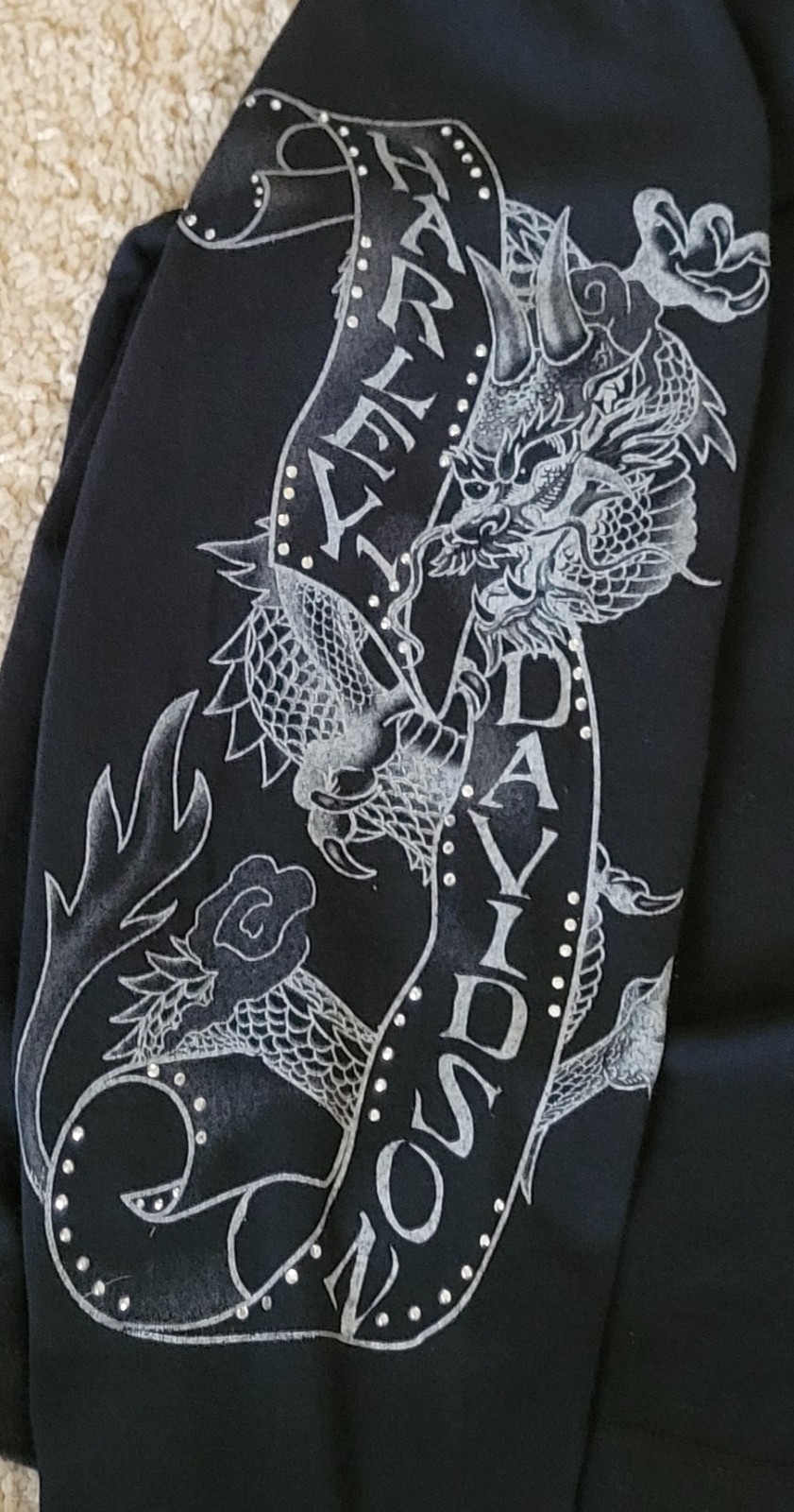 Harley Davidson Vintage 2004 Y2K Rhinestone Cotton KOI DRAGON Long Sleeve Size L