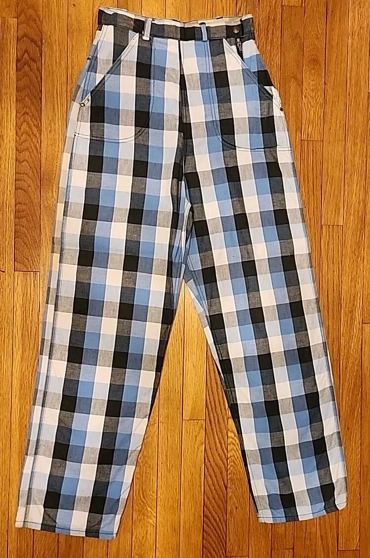 Vintage 1940s Blue White Black Plaid Side Zip Pants Sportswear High Waisted