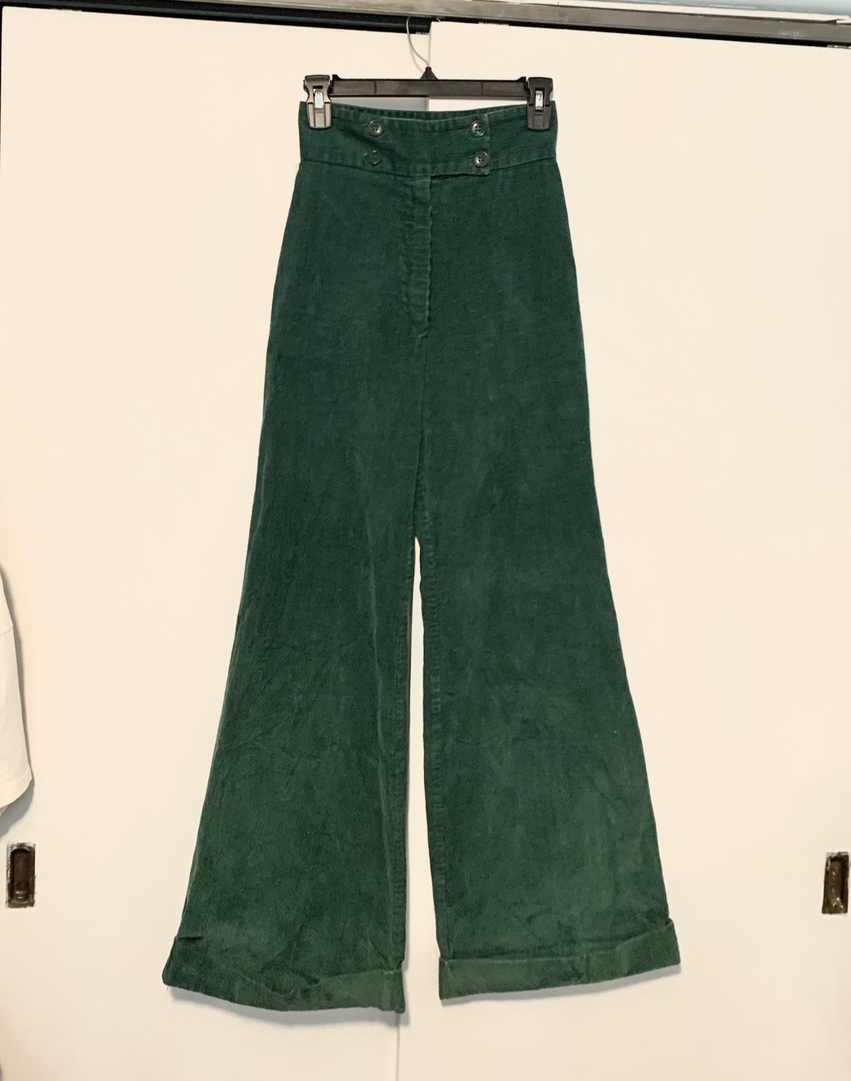 Vintage 60s/70s Green Corduroy High Waist Wide Leg Bell Bottom Pants | 24” Waist
