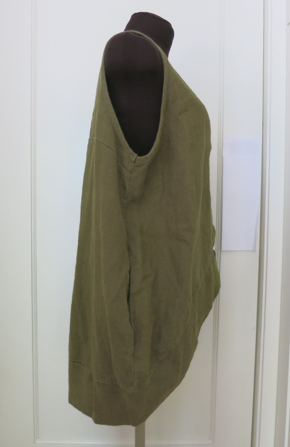 Yea Army Green Linen Oversize Asymmetric V Front Curve Back Hem Long Vest S M
