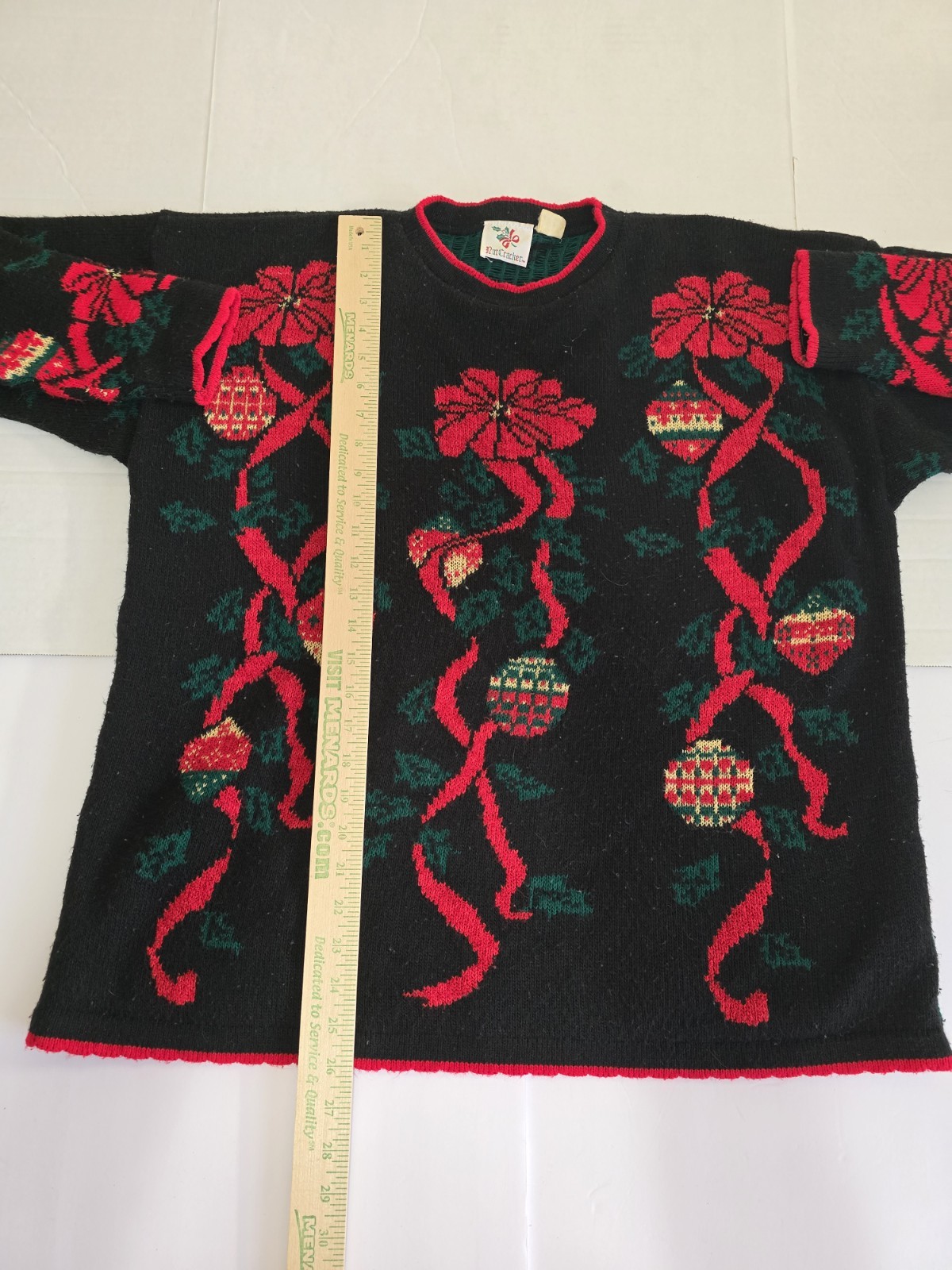 Vintage Nutcracker XL Holiday Sweater Bows Holly Ornament Grannycore