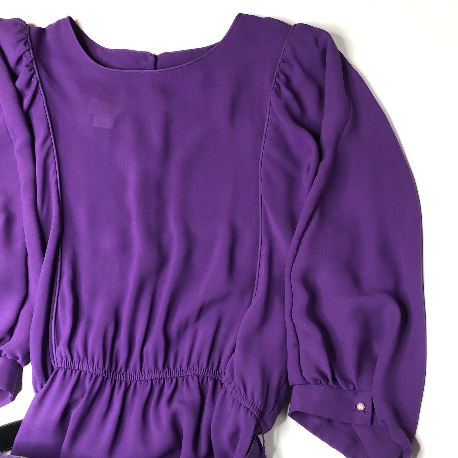 VTG 70s 80s Luci Pellini Balloon Sleeve Midi Dress in Plum Purple + Belt Fits: L
