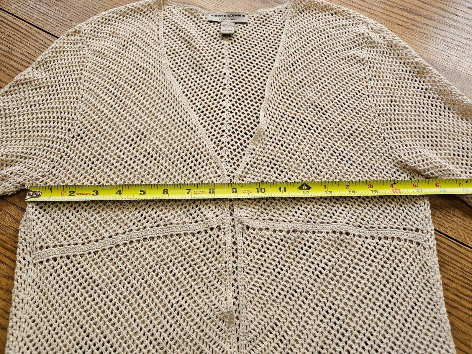 Vtg Valerie Stevens Women Vest Cardigan Crochet Beige 3/4 Sleeves Size Large