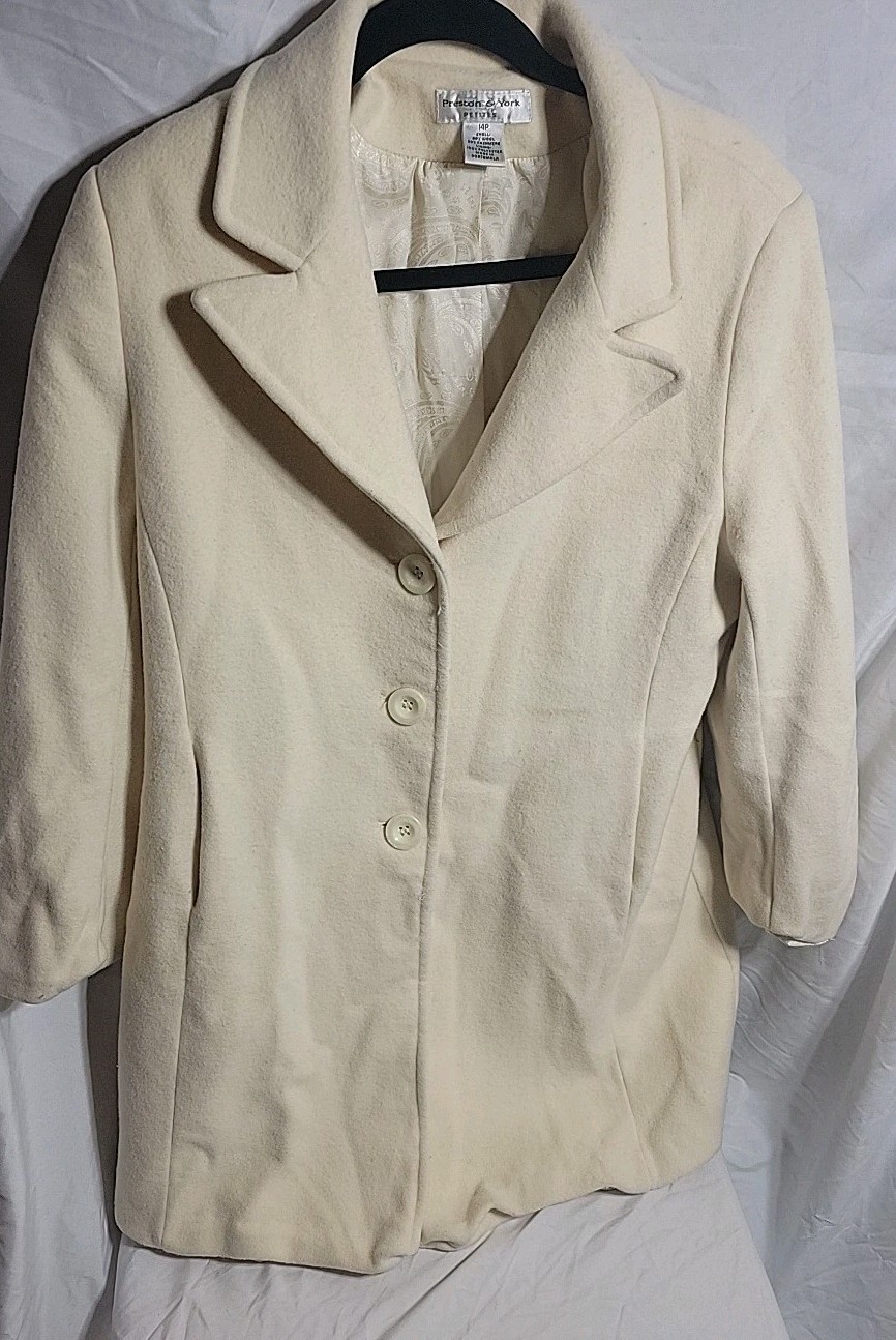 Vintage Women’s Coat Size Petite PRESTON & YORK Jacket Lined P14 Wool Feel