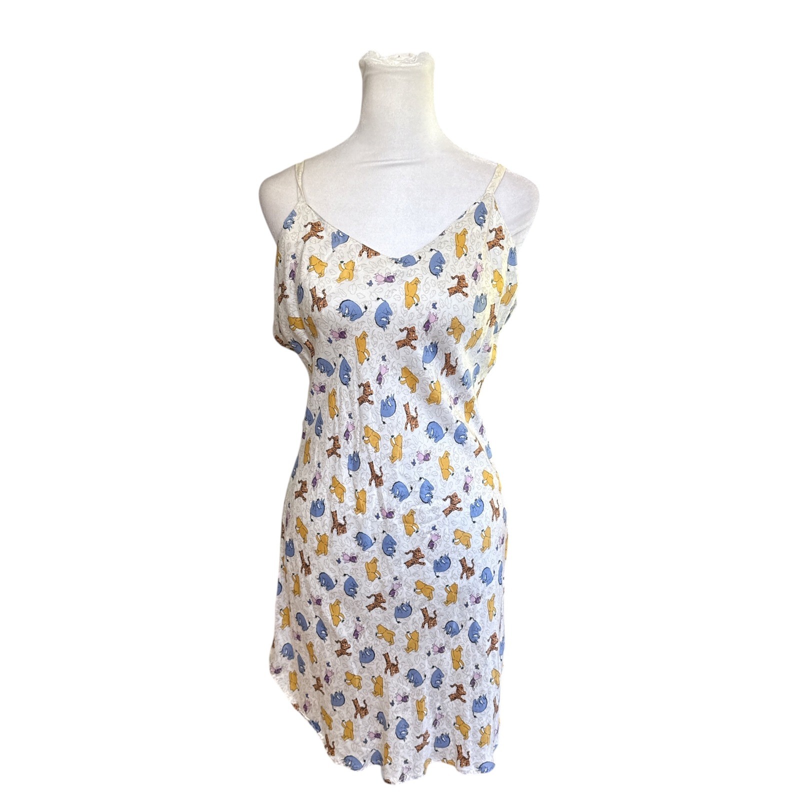 Vintage Walt Disney World Silk Winnie the Pooh Nightgown Chemise Cream Medium