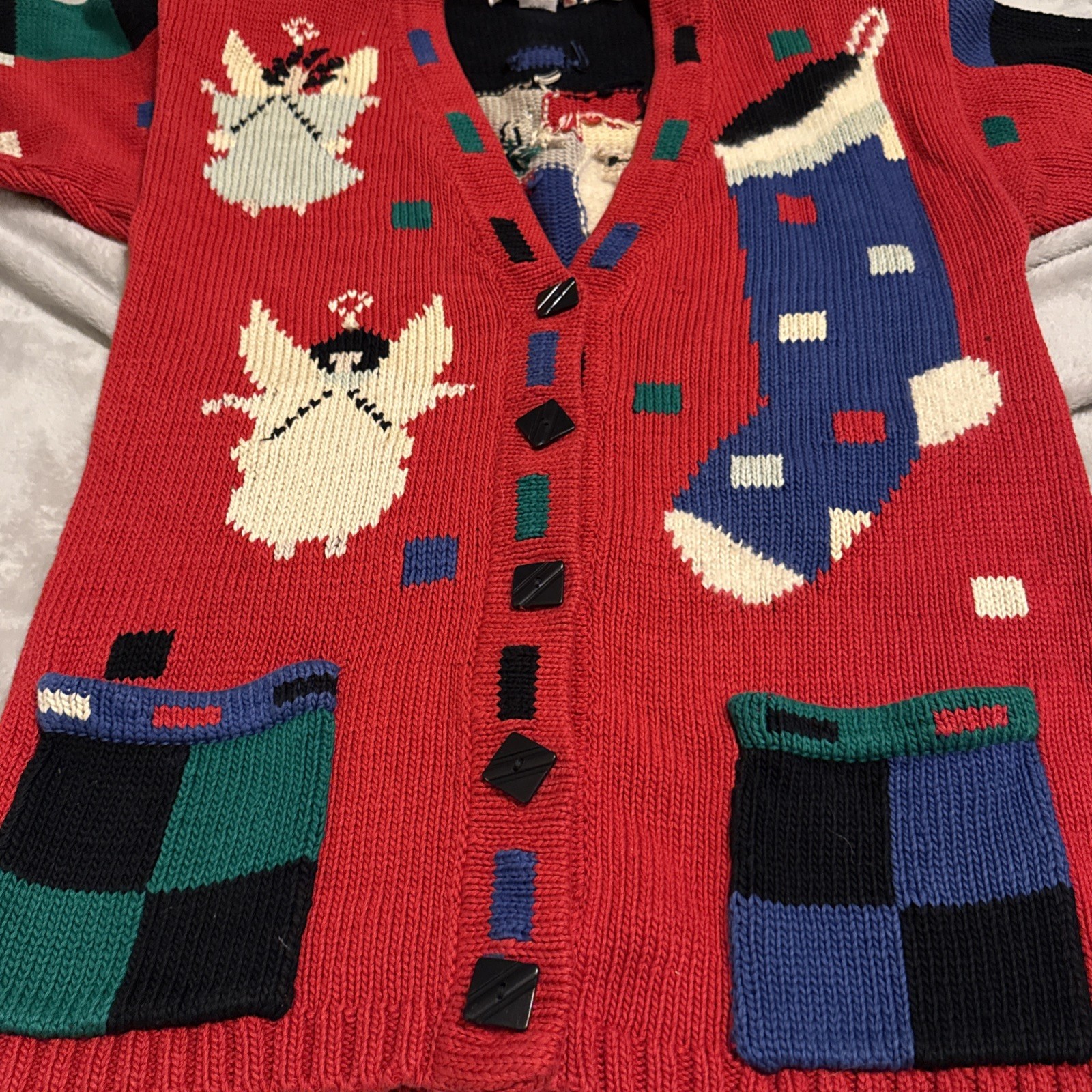 Vintage Lisa Nichols Ugly Christmas Sweater Cardigan Sz S Red Cotton 1988 Santa