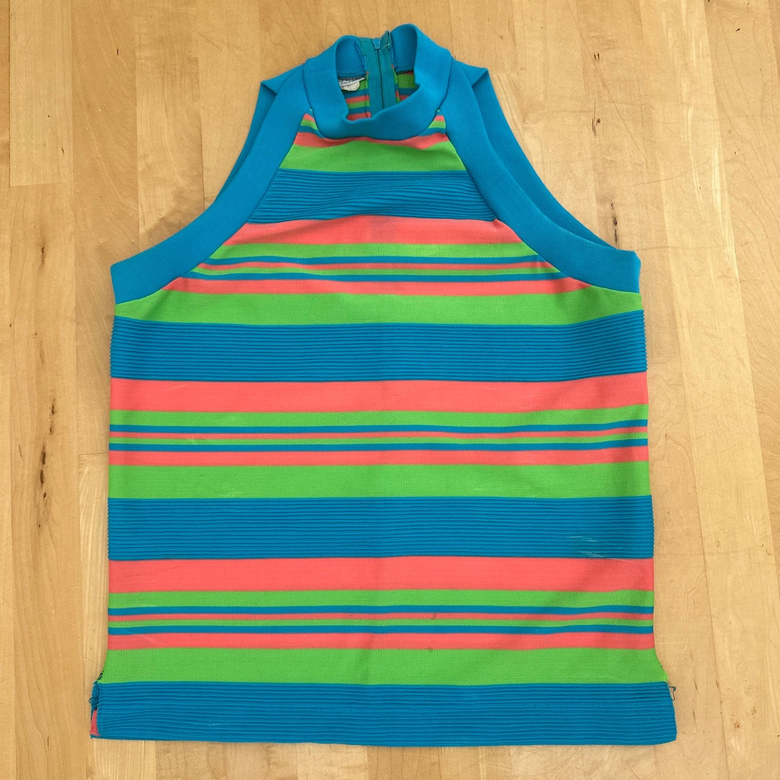 VINTAGE 60s Cole of Cali SLEEVELESS TOP SHERBERT STRIPES, SIDE SLIT, BACK ZIPPER