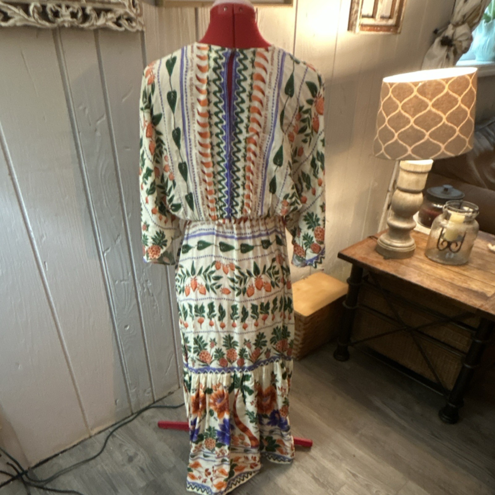 FARM Rio for Anthropologie Maxi Dress XS Bohemian Floral Tie Front Cream Orange