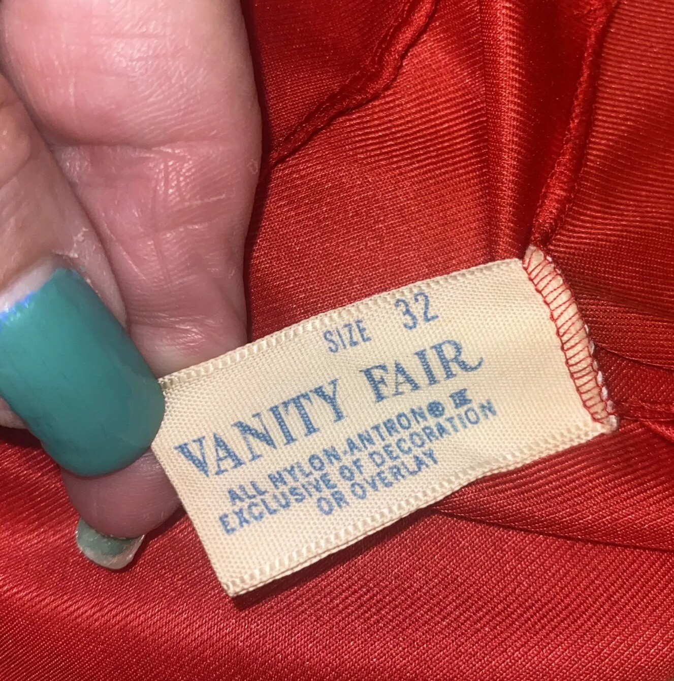 Vintage Vanity Fair Long Red Satin Nylon SZ 32 Flowing Nightie Dress Slip #15