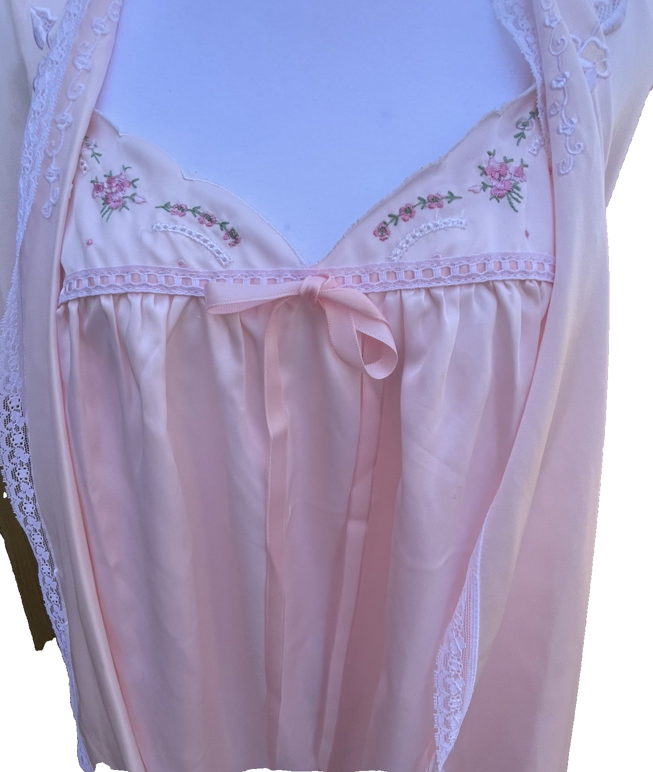 Vtg Nightgown Barbizon Boutique Sara Beth Robe Set Glossy Pink Tiny Roses M L 38