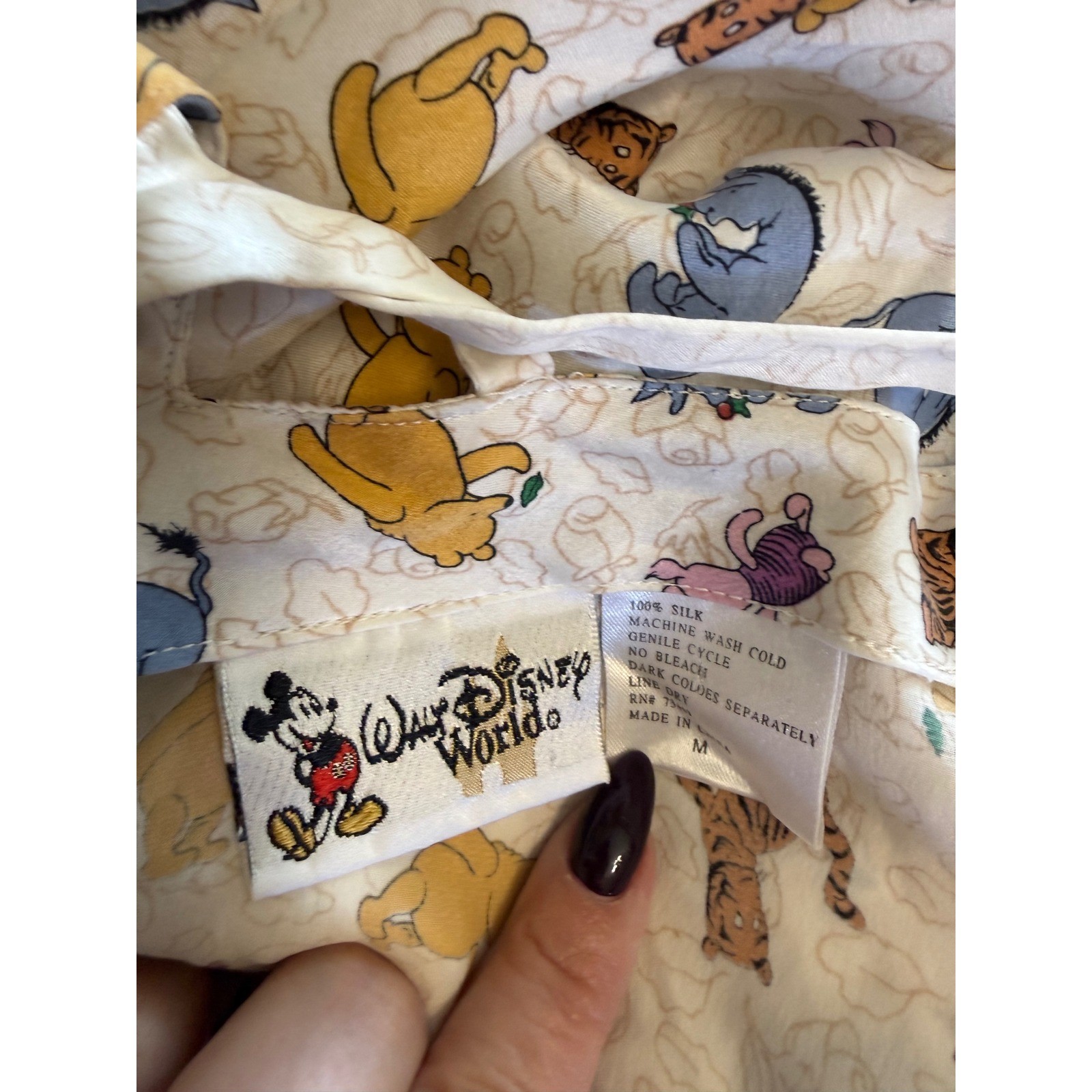 Vintage Walt Disney World Silk Winnie the Pooh Nightgown Chemise Cream Medium